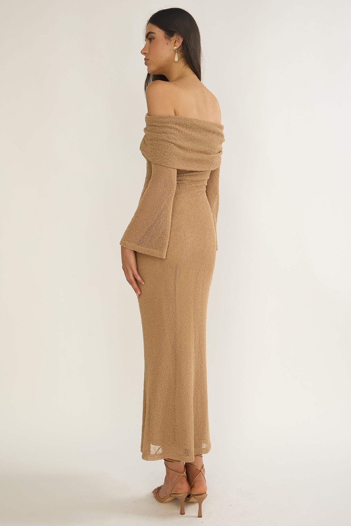 Alivya Off-Shoulder Knit Maxi Dress Mocha by Selfie Leslie Australia