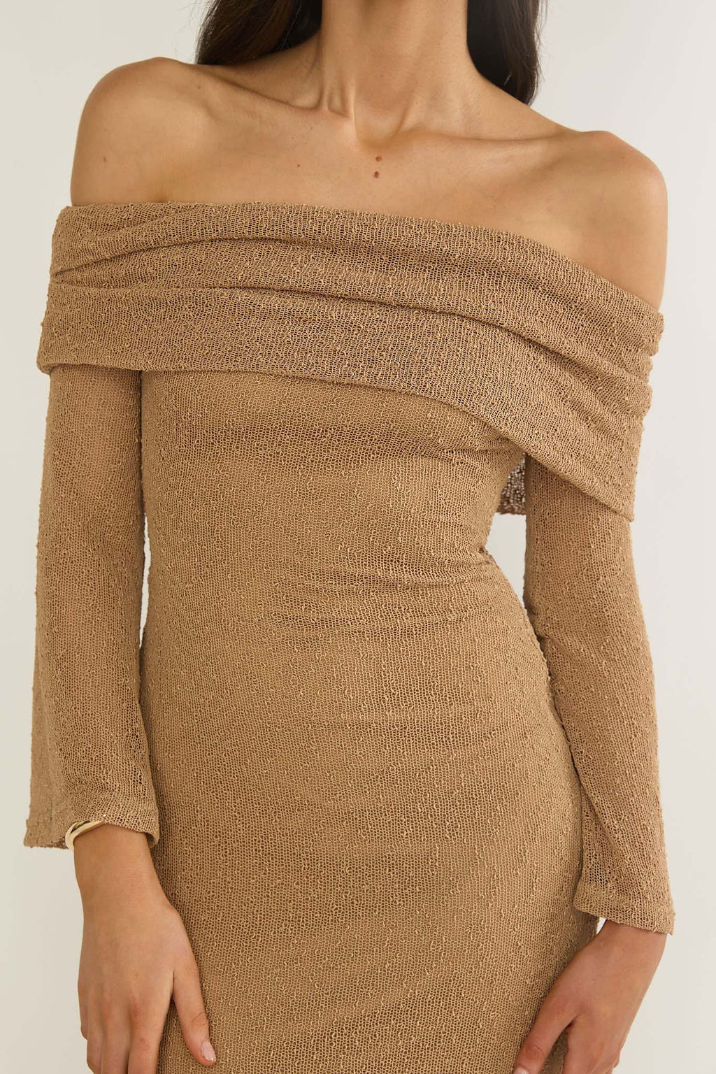 Alivya Off-Shoulder Knit Maxi Dress Mocha by Selfie Leslie Australia