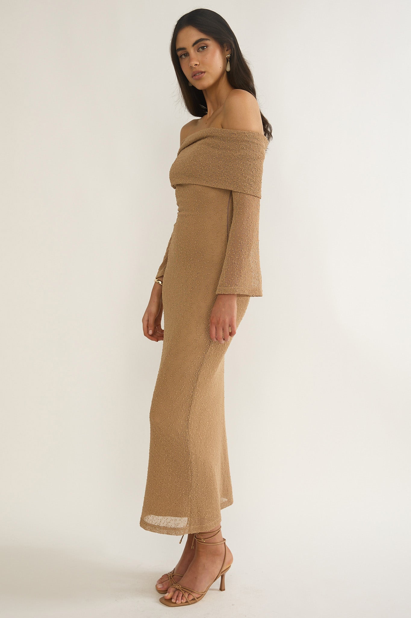 Alivya Off-Shoulder Knit Maxi Dress Mocha by Selfie Leslie Australia