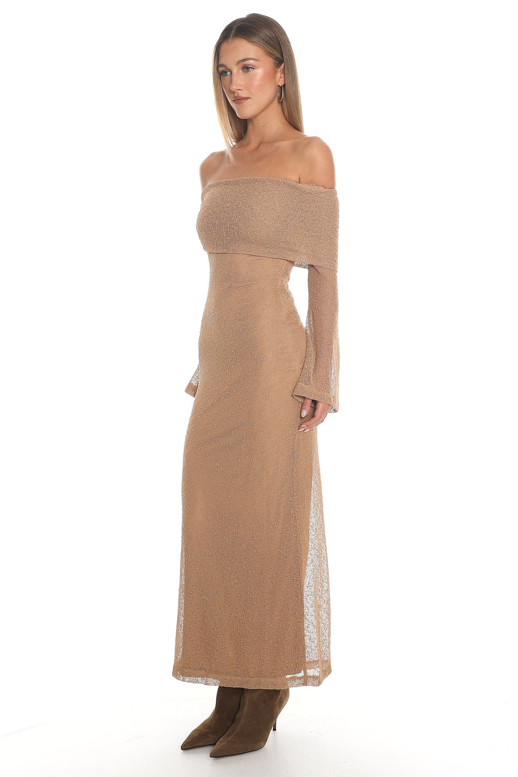 Alivya Off-Shoulder Knit Maxi Dress Mocha by Selfie Leslie Australia