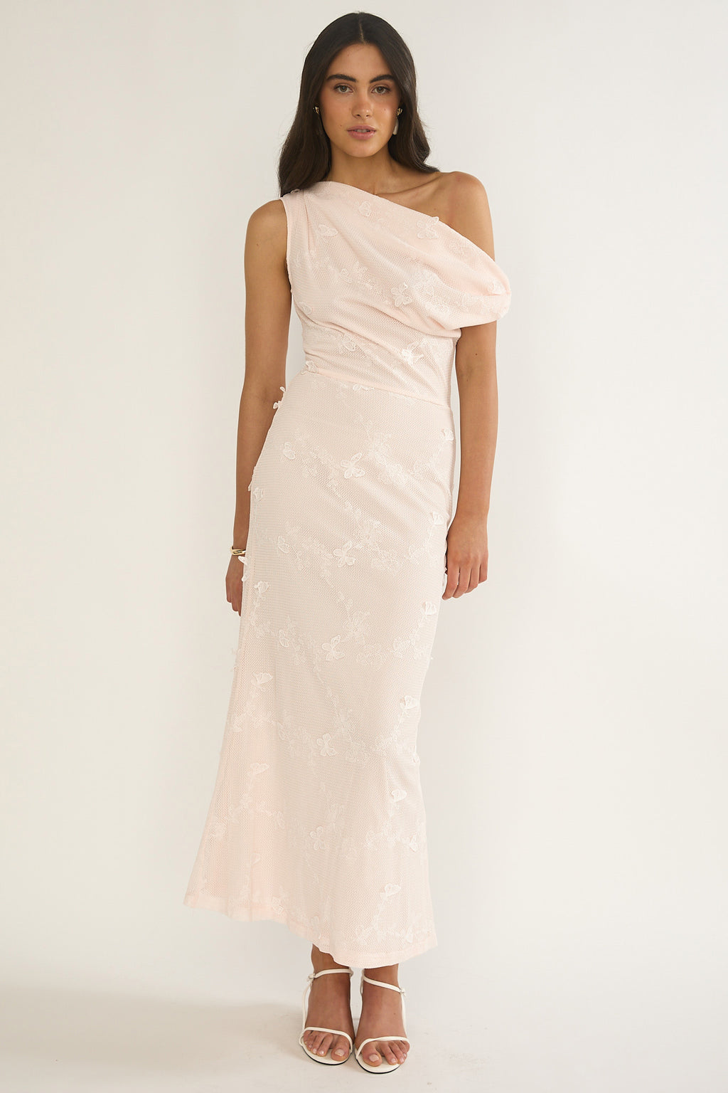 Alivya Asymmetric Neckline Maxi Dress Embellished Pink by Selfie Leslie Australia