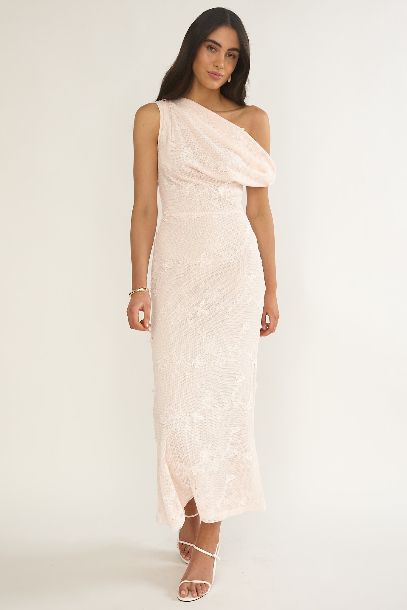 Alivya Asymmetric Neckline Maxi Dress Embellished Pink by Selfie Leslie Australia