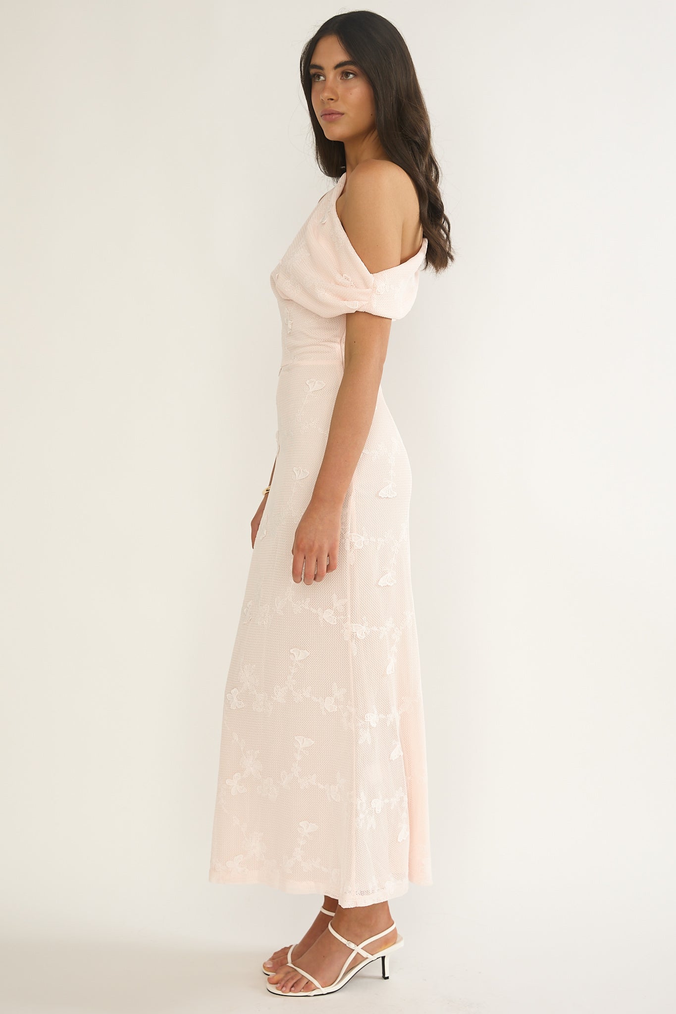 Alivya Asymmetric Neckline Maxi Dress Embellished Pink by Selfie Leslie Australia