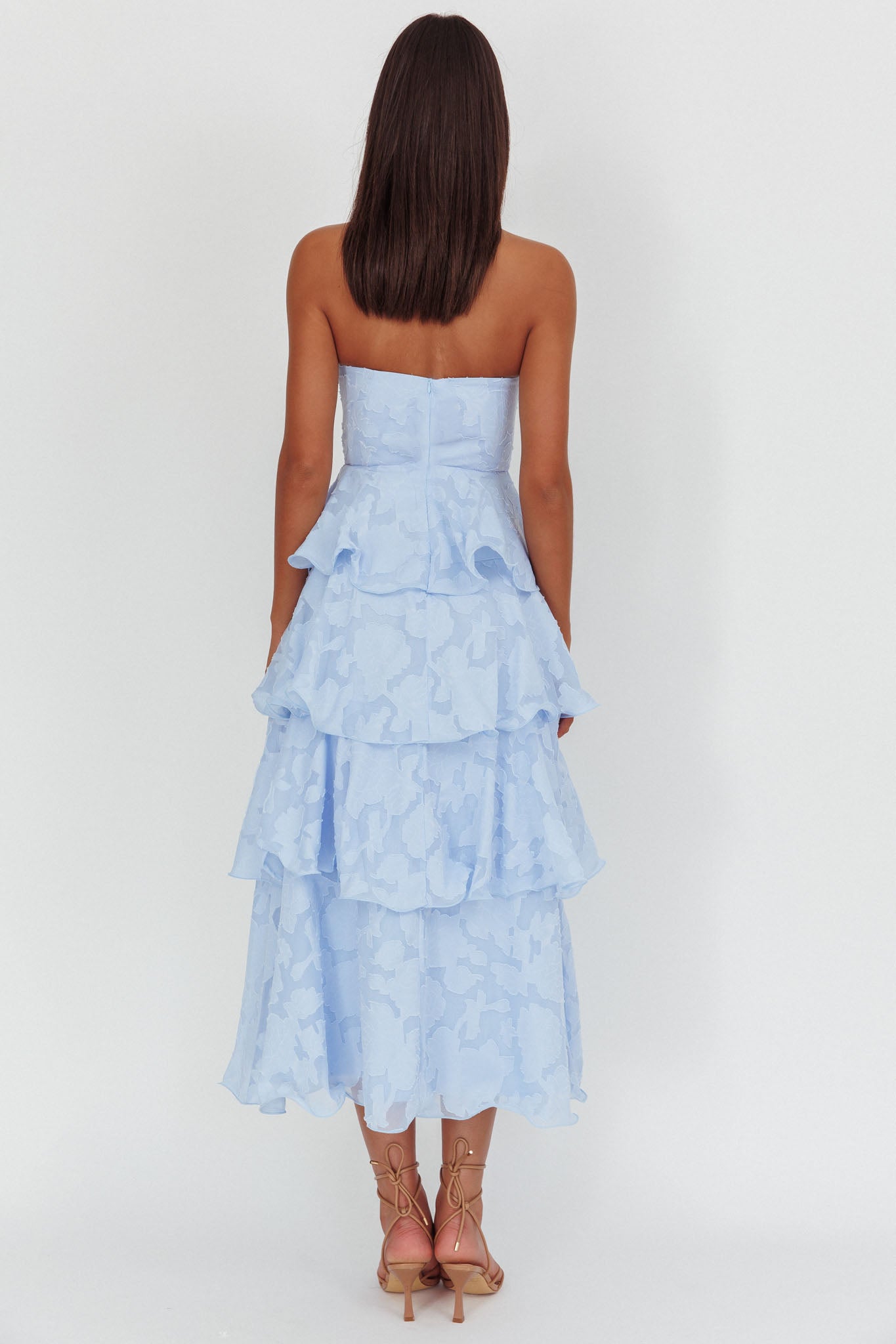 Giavana Strapless Layered Midi Dress Floral Embossed Blue by Selfie Leslie Australia