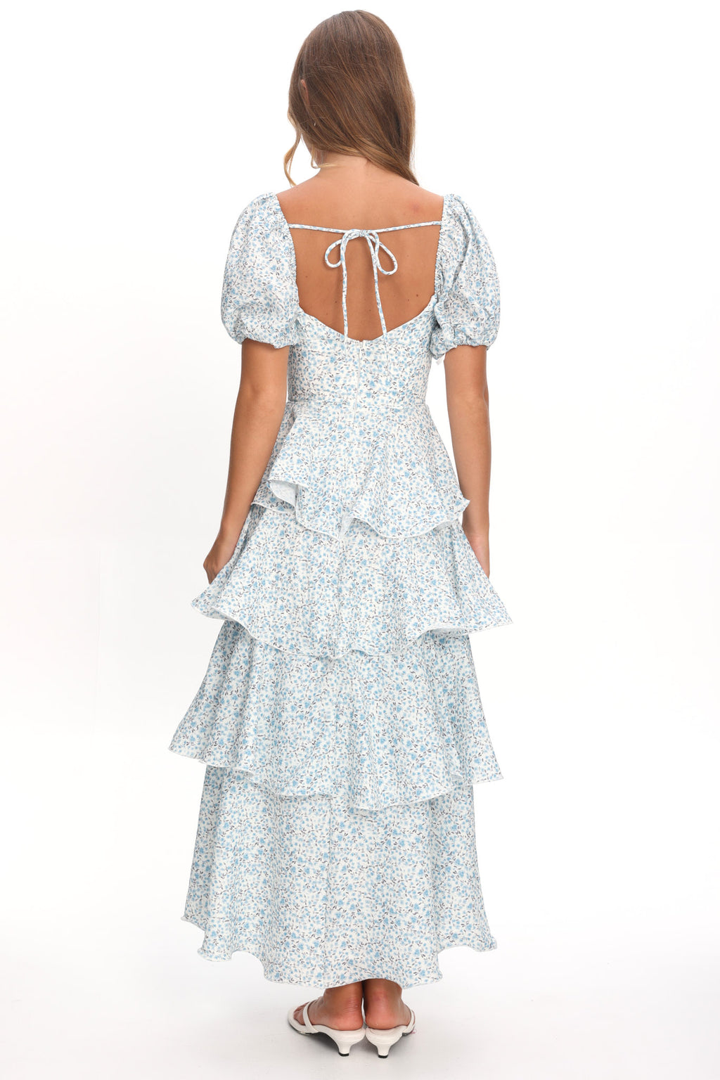 Giavana Puff Sleeve Layered Maxi Dress Floral Blue by Selfie Leslie Australia
