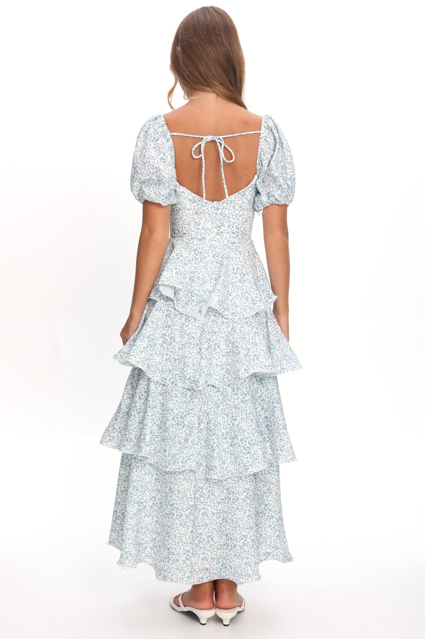 Giavana Puff Sleeve Layered Maxi Dress Floral Blue by Selfie Leslie Australia