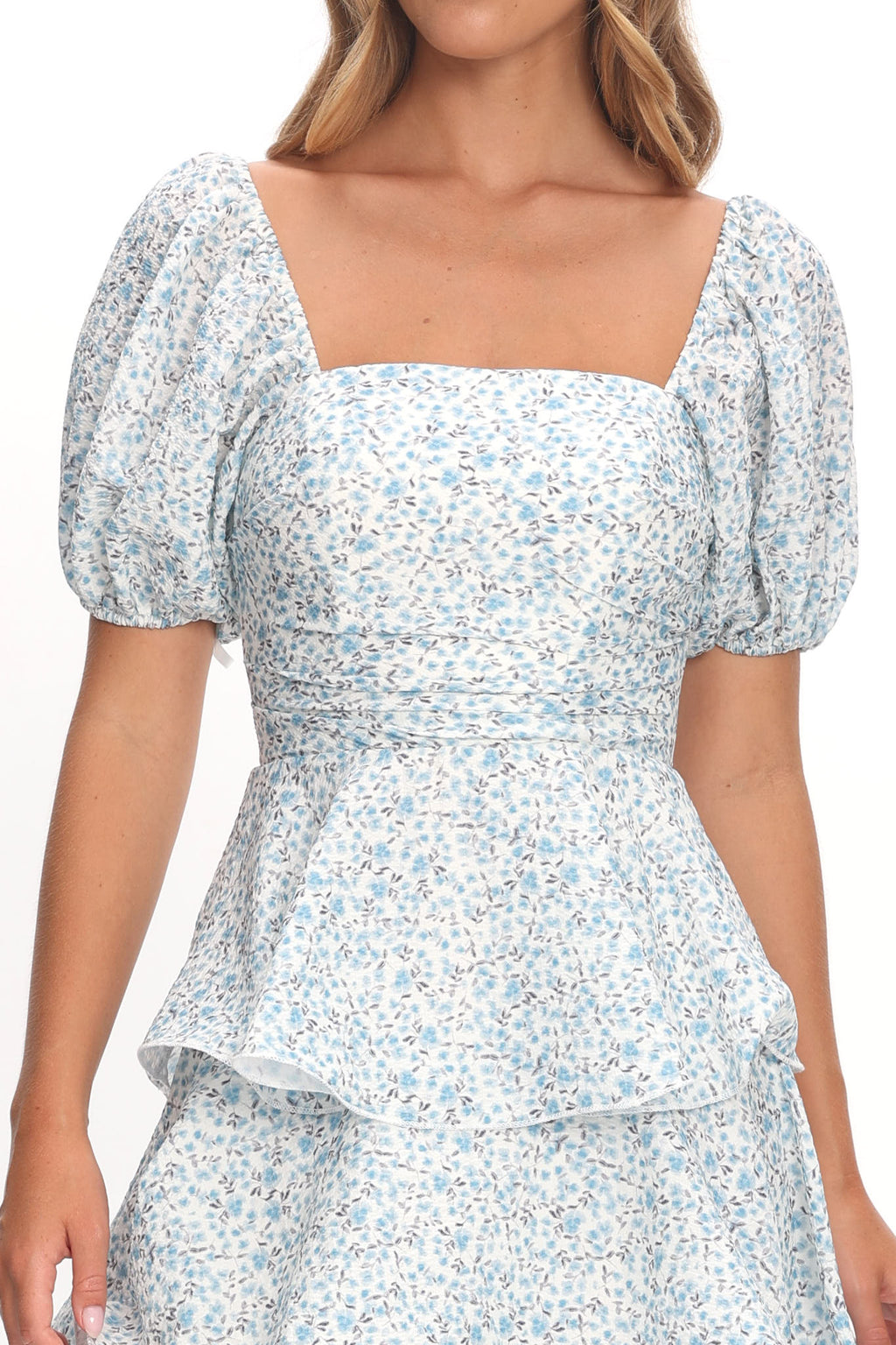 Giavana Puff Sleeve Layered Maxi Dress Floral Blue by Selfie Leslie Australia