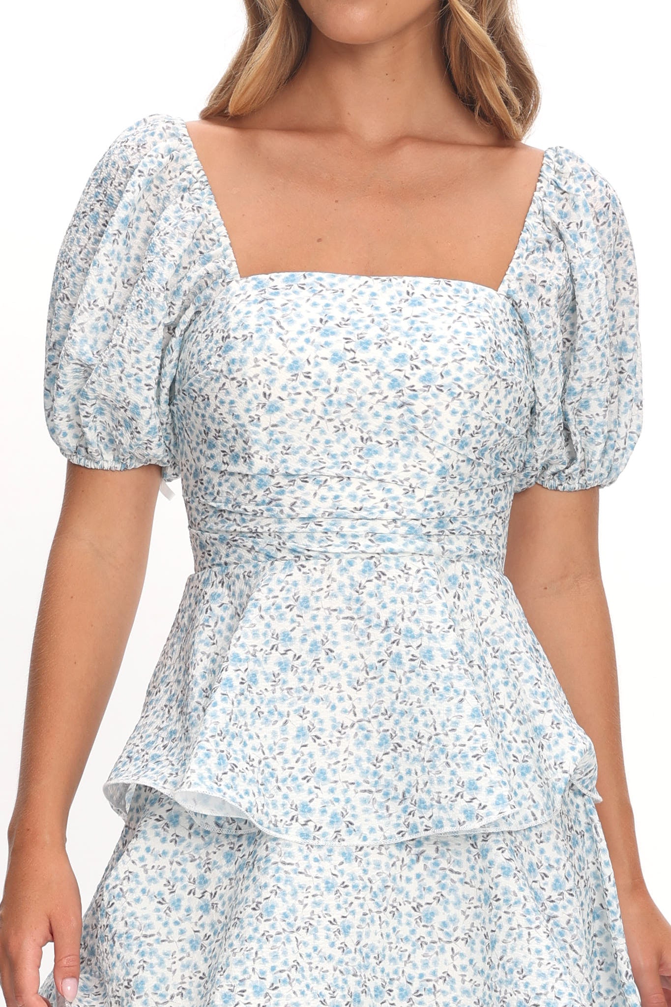 Giavana Puff Sleeve Layered Maxi Dress Floral Blue by Selfie Leslie Australia