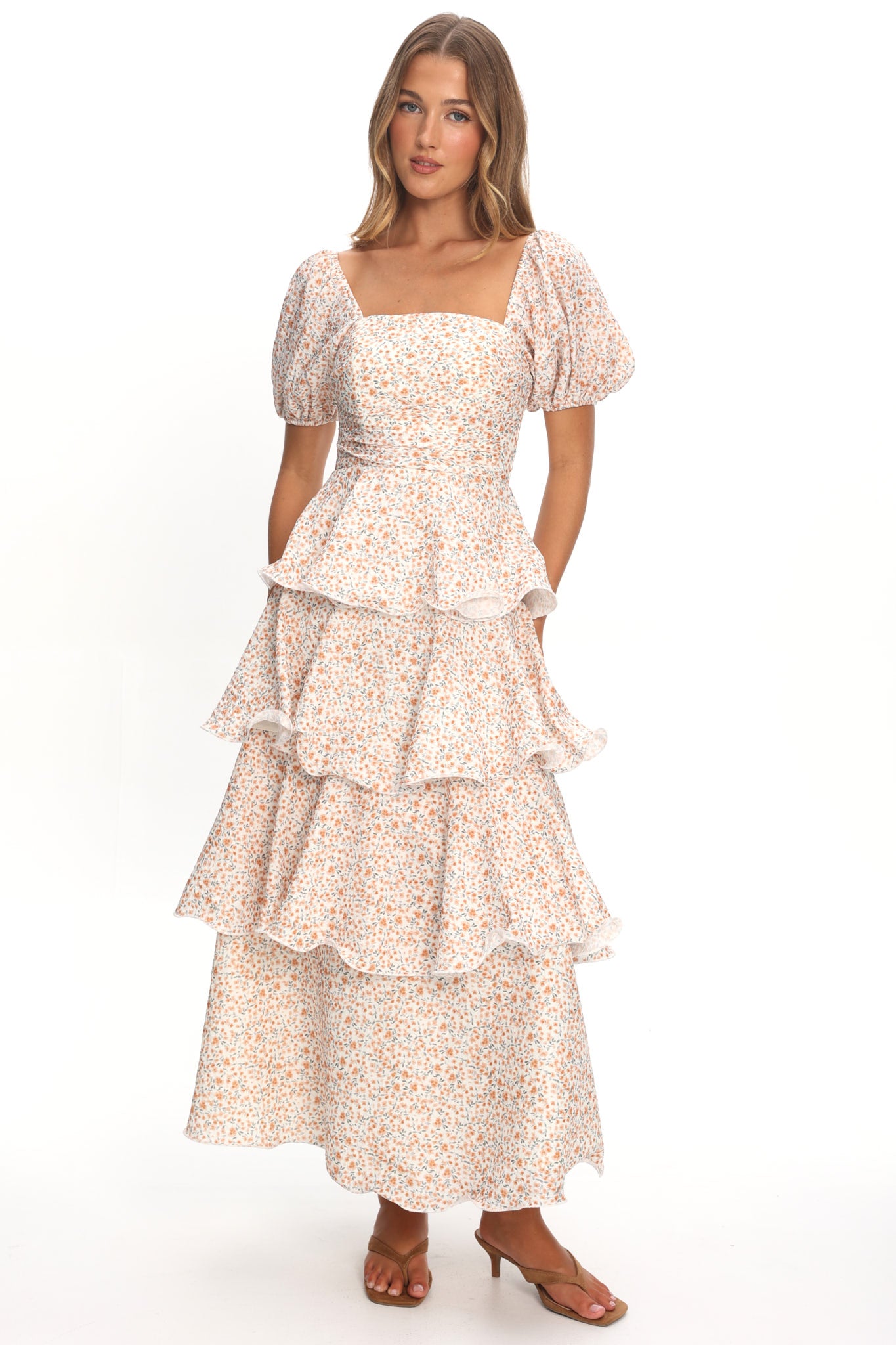 Giavana Puff Sleeve Layered Maxi Dress Orange by Selfie Leslie Australia