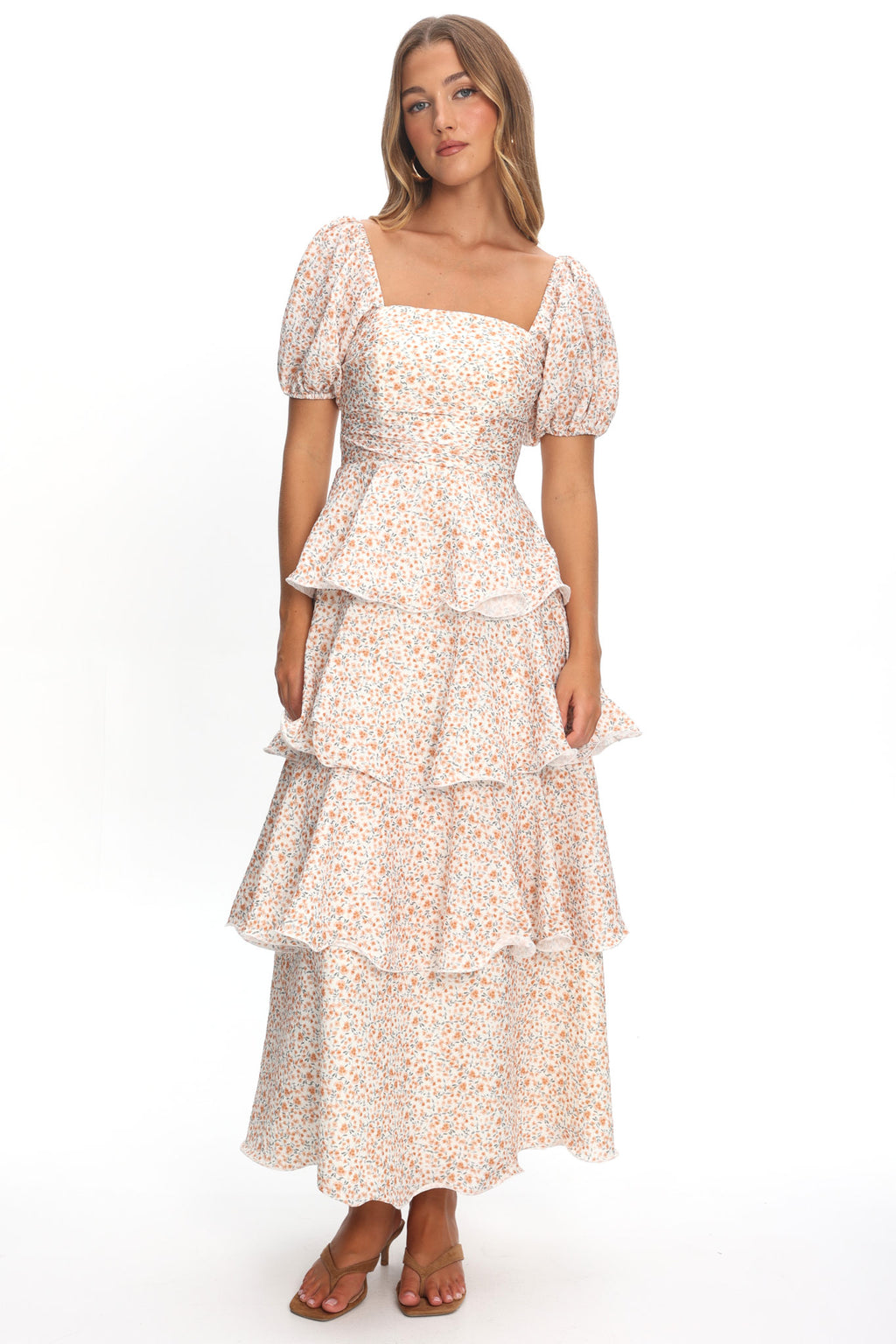 Giavana Puff Sleeve Layered Maxi Dress Orange by Selfie Leslie Australia