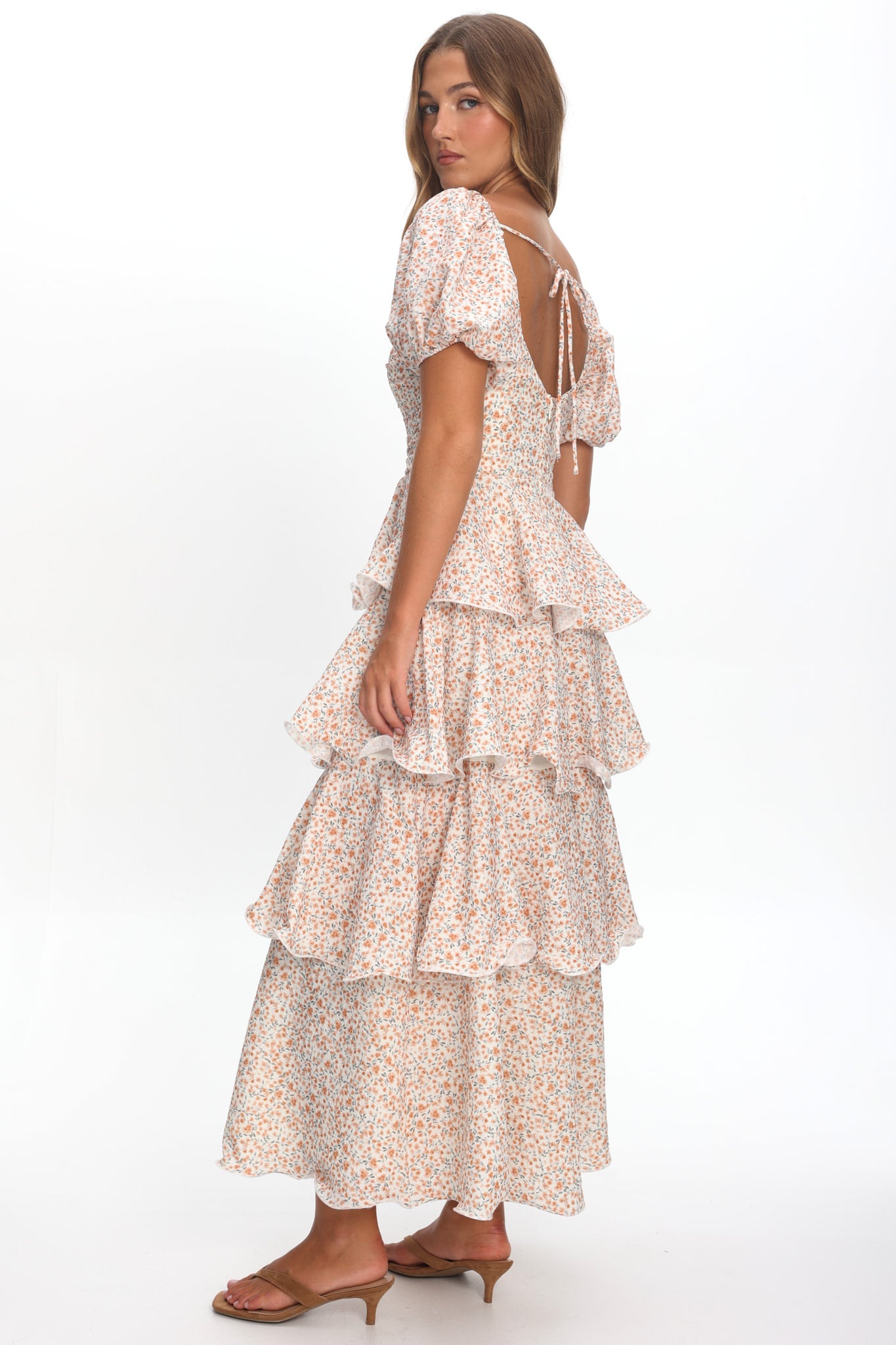 Giavana Puff Sleeve Layered Maxi Dress Orange by Selfie Leslie Australia