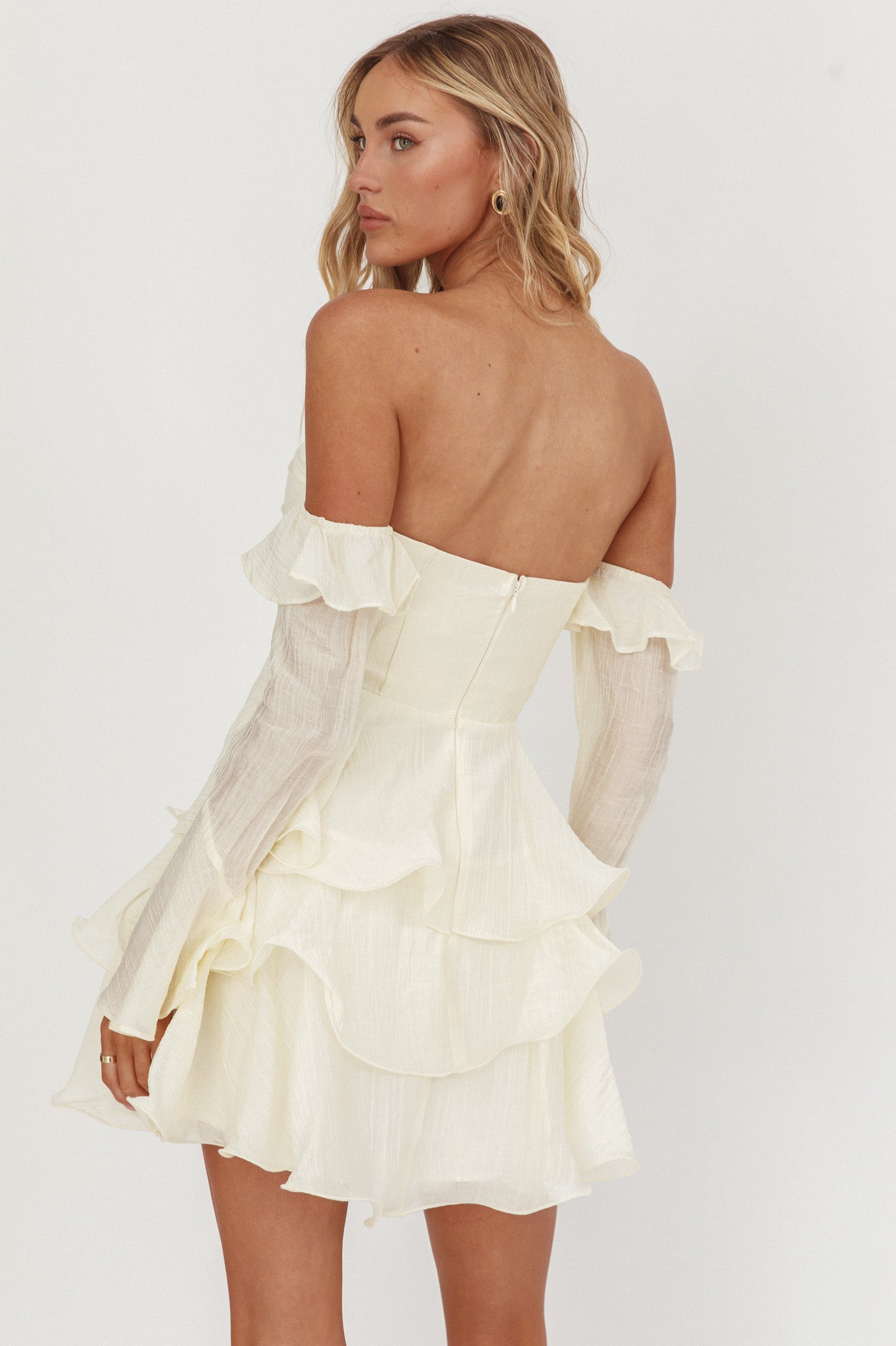 Giavana Off-Shoulder Layered Mini Dress Cream by Selfie Leslie Australia