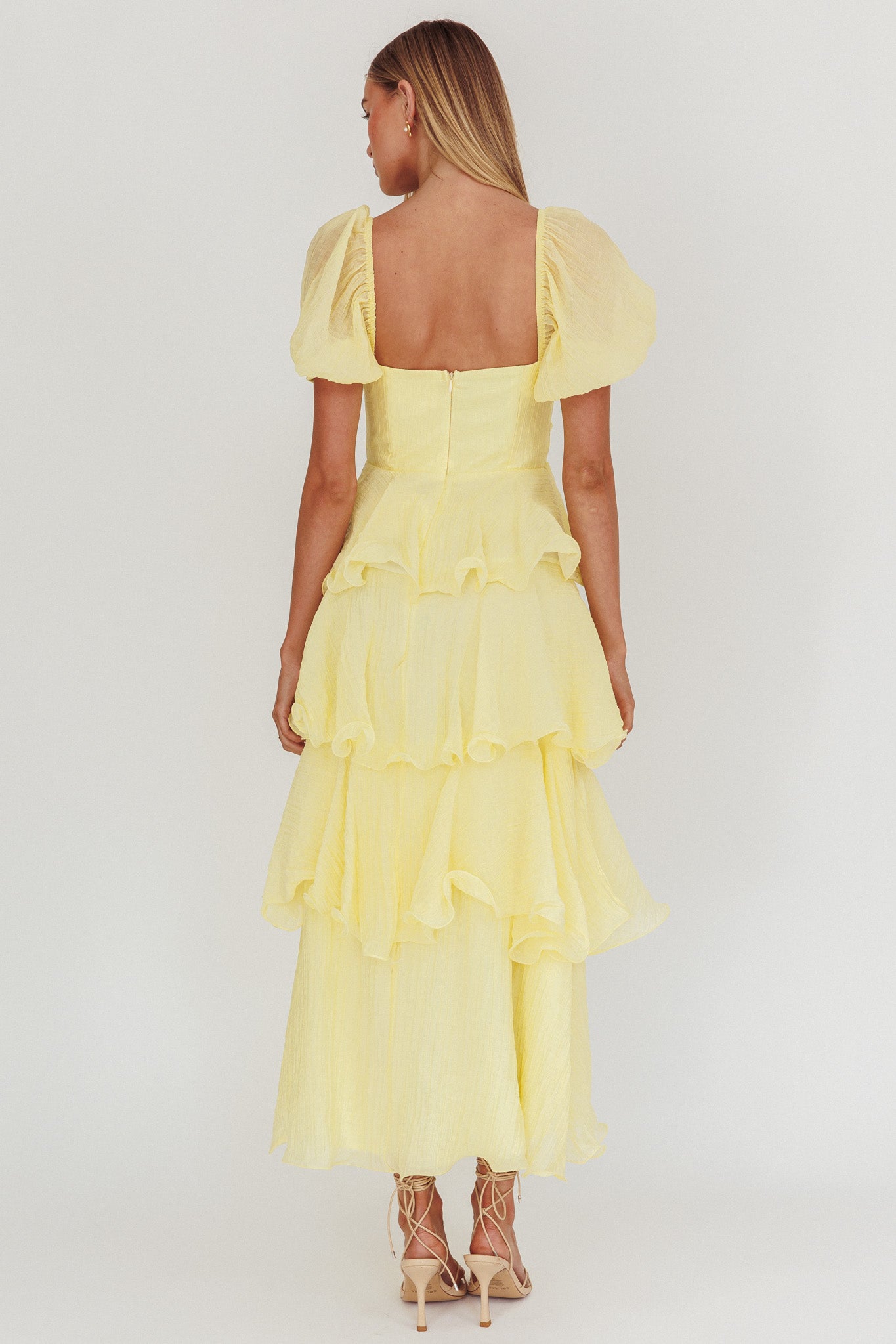 Giavana Puff Sleeve Layered Maxi Dress Lemon by Selfie Leslie Australia