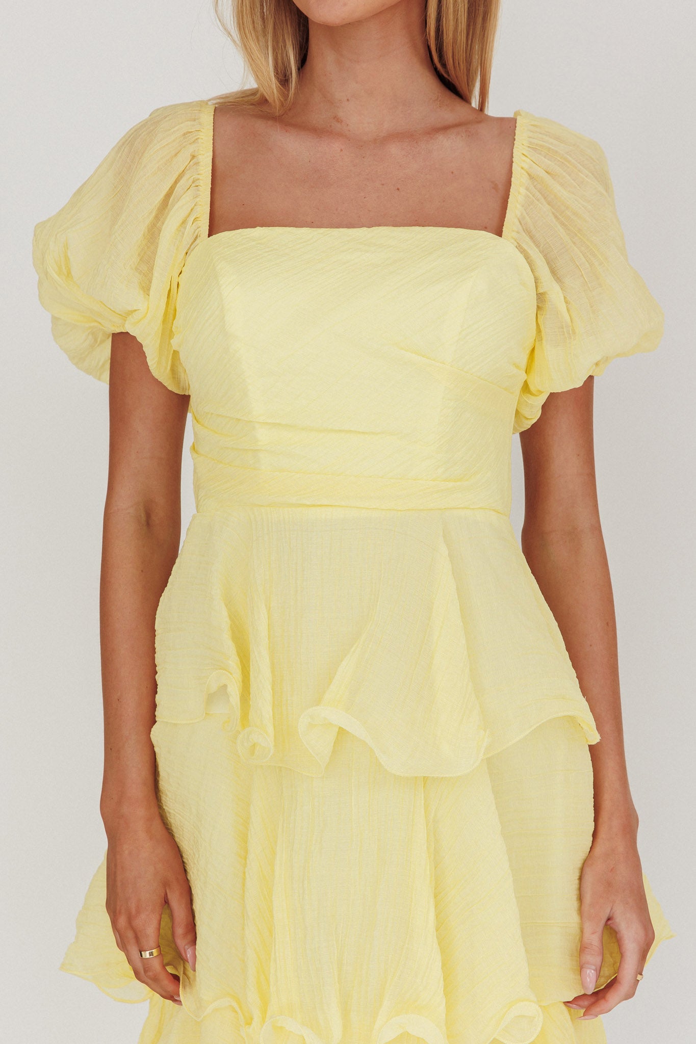 Giavana Puff Sleeve Layered Maxi Dress Lemon by Selfie Leslie Australia