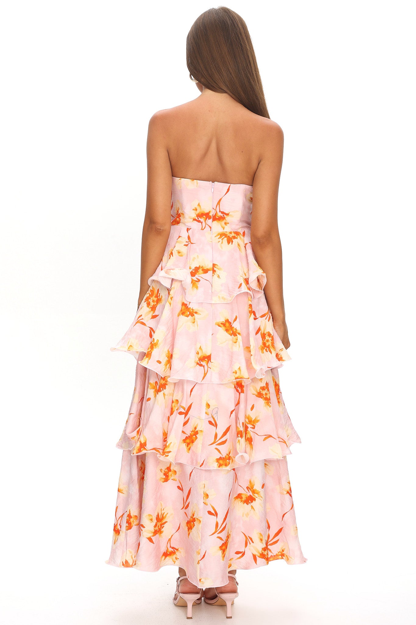 Giavana Strapless Layered Maxi Dress Floral Print