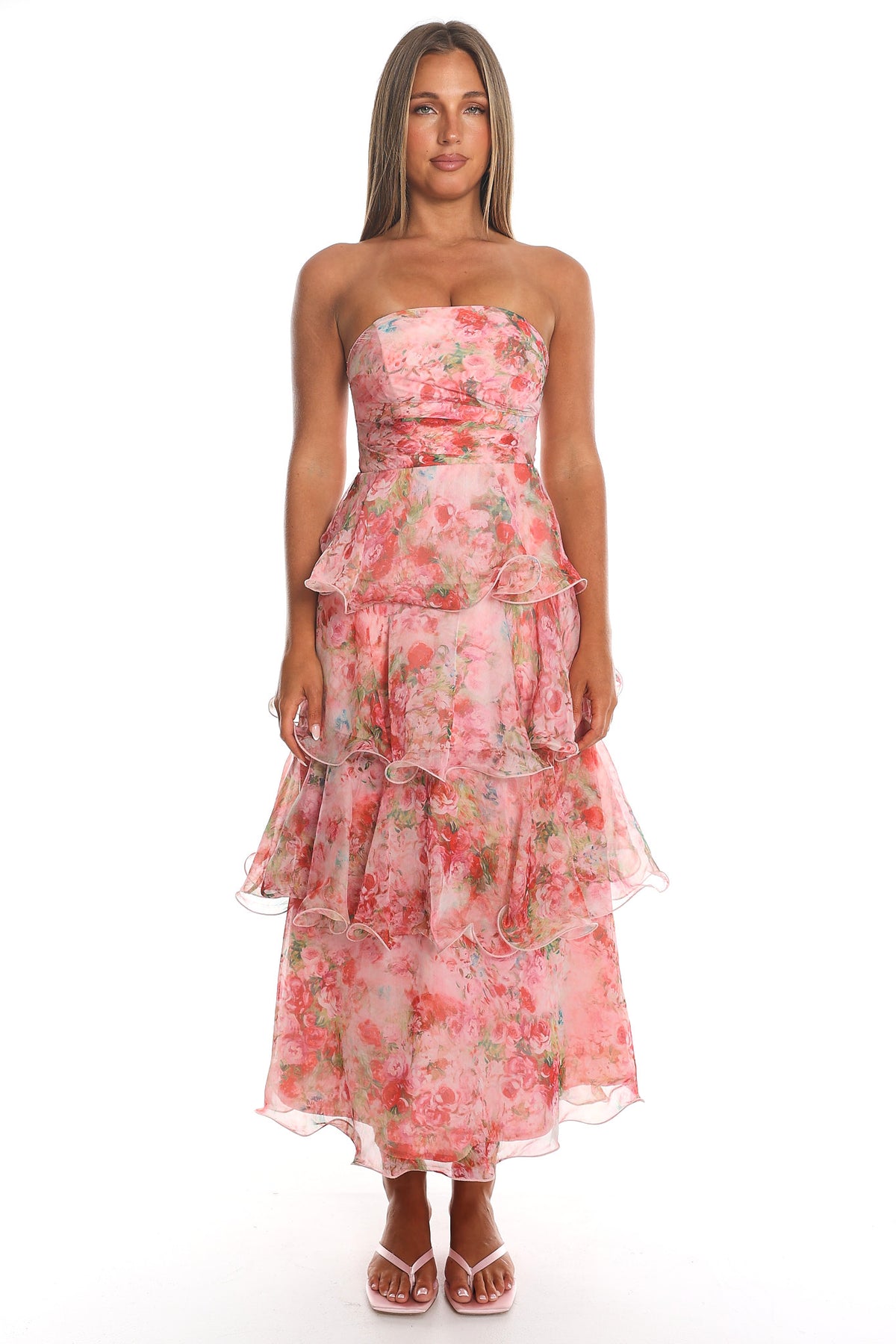 Malani Tiered Midi Dress Red