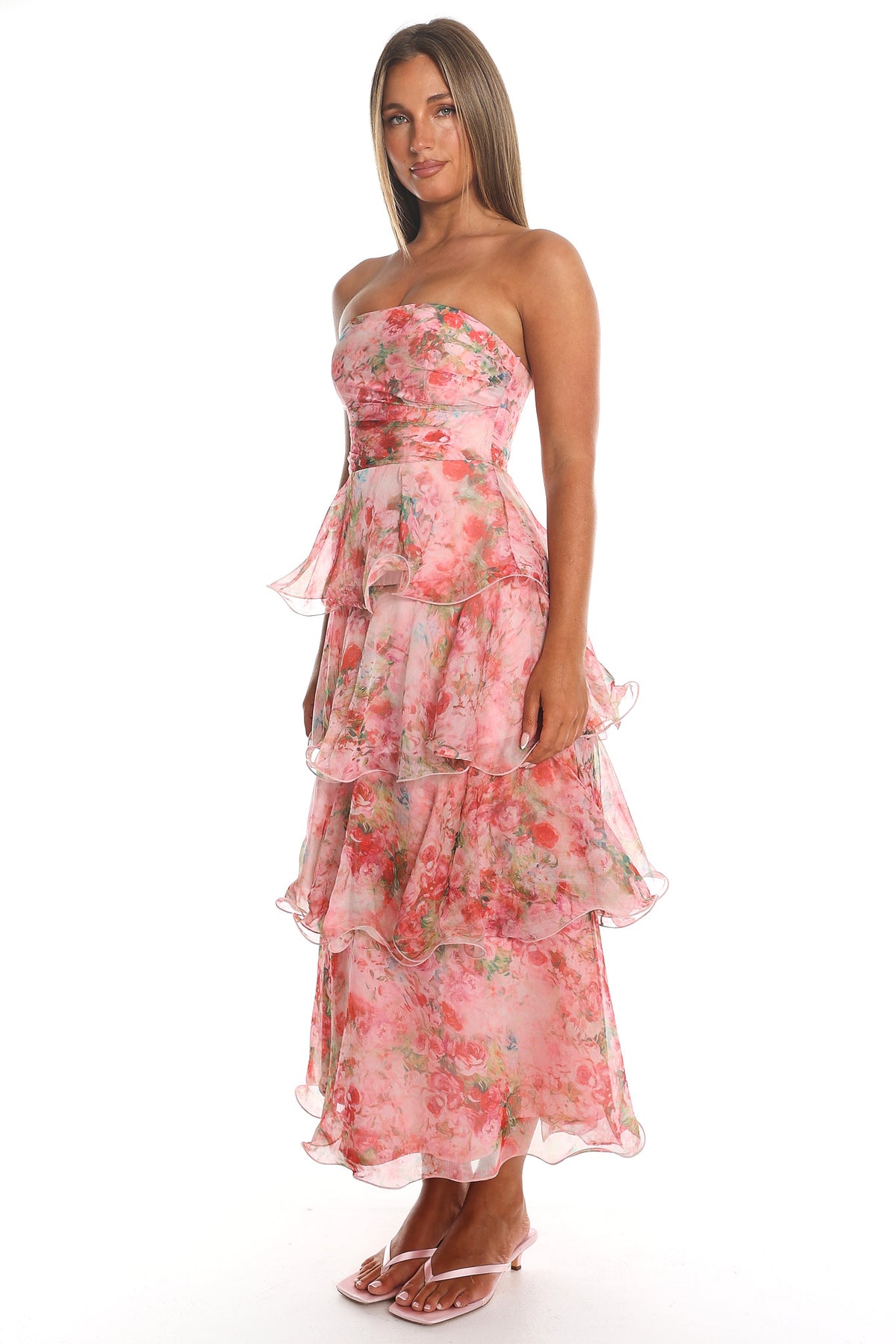 Malani Tiered Midi Dress Red