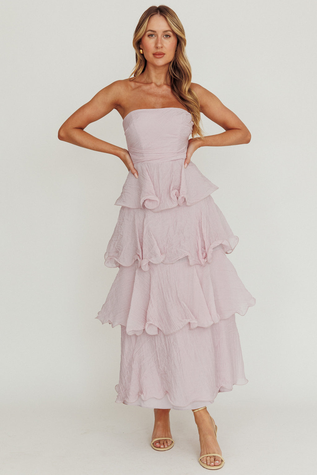 Giavana Strapless Layered Ruffles Midi Dress Lilac by Selfie Leslie Australia