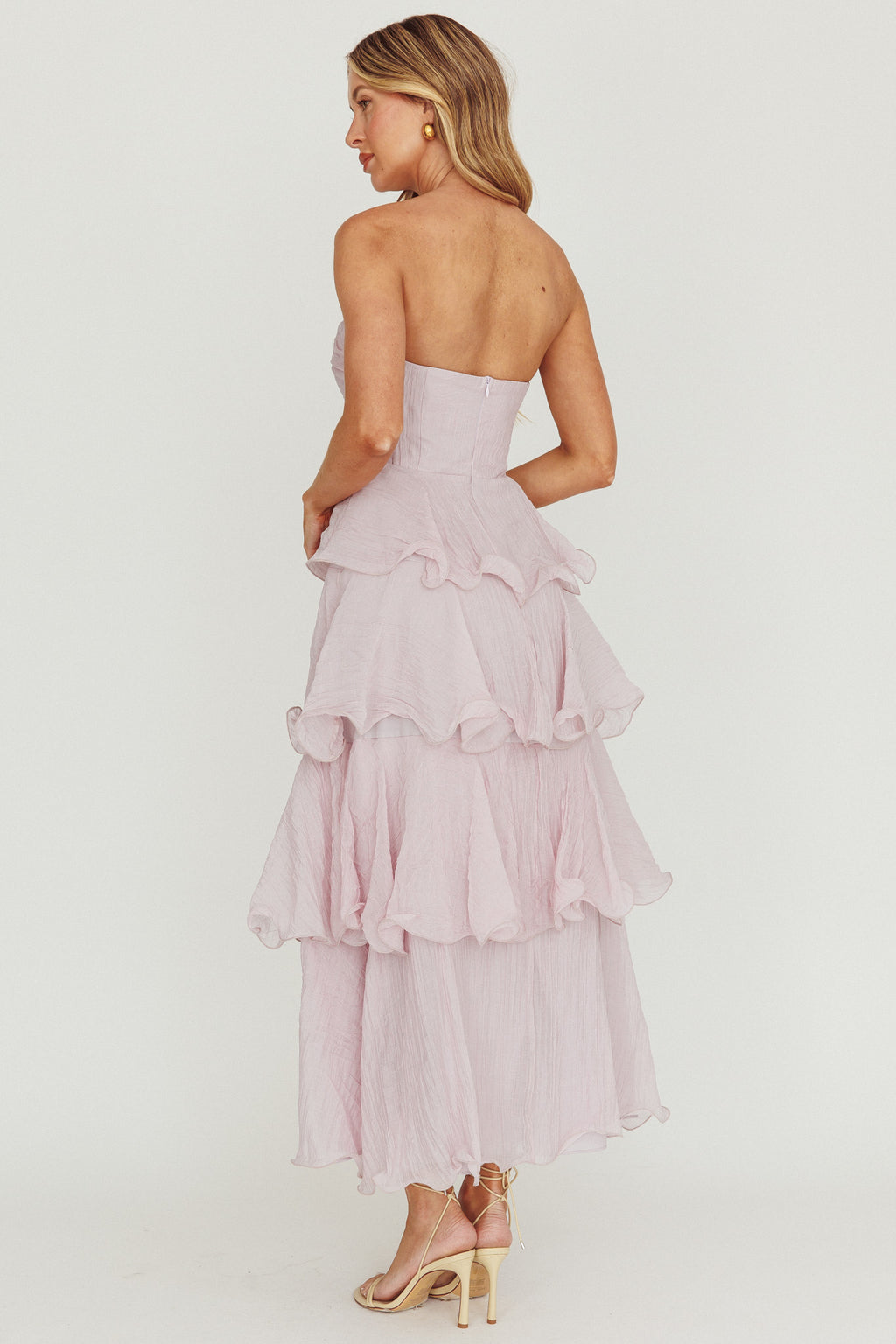Giavana Strapless Layered Ruffles Midi Dress Lilac by Selfie Leslie Australia