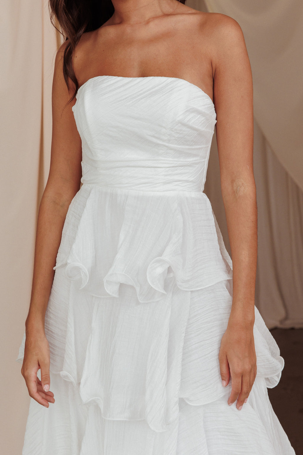 Giavana Strapless Layered Midi Dress Off White by Selfie Leslie Australia