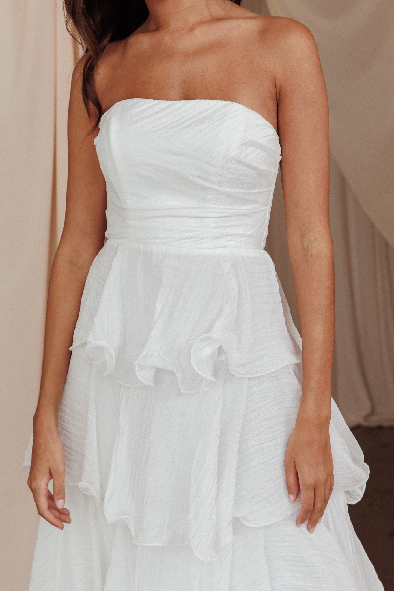 Giavana Strapless Layered Midi Dress Off White by Selfie Leslie Australia
