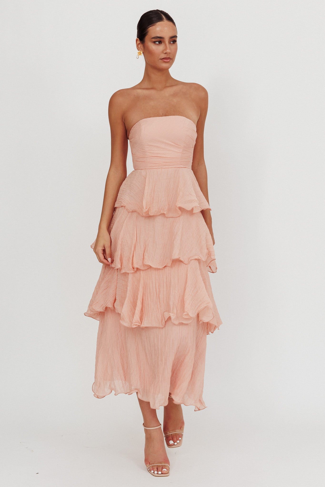 Giavana Strapless Layered Midi Dress Peach by Selfie Leslie Australia
