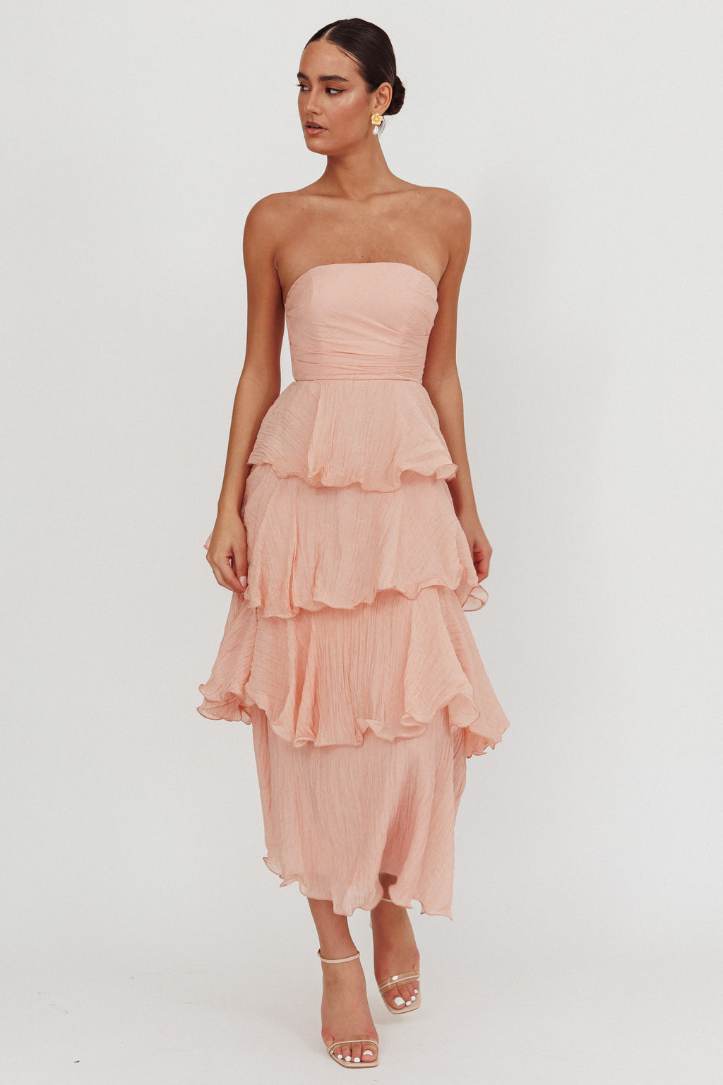Giavana Strapless Layered Midi Dress Peach by Selfie Leslie Australia