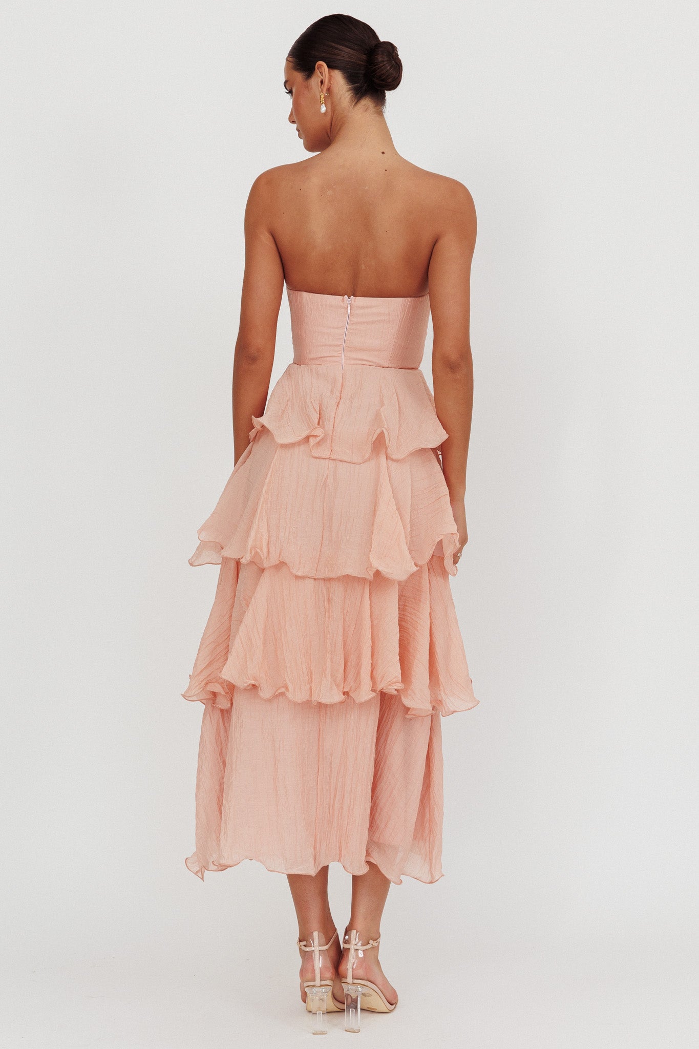 Giavana Strapless Layered Midi Dress Peach by Selfie Leslie Australia