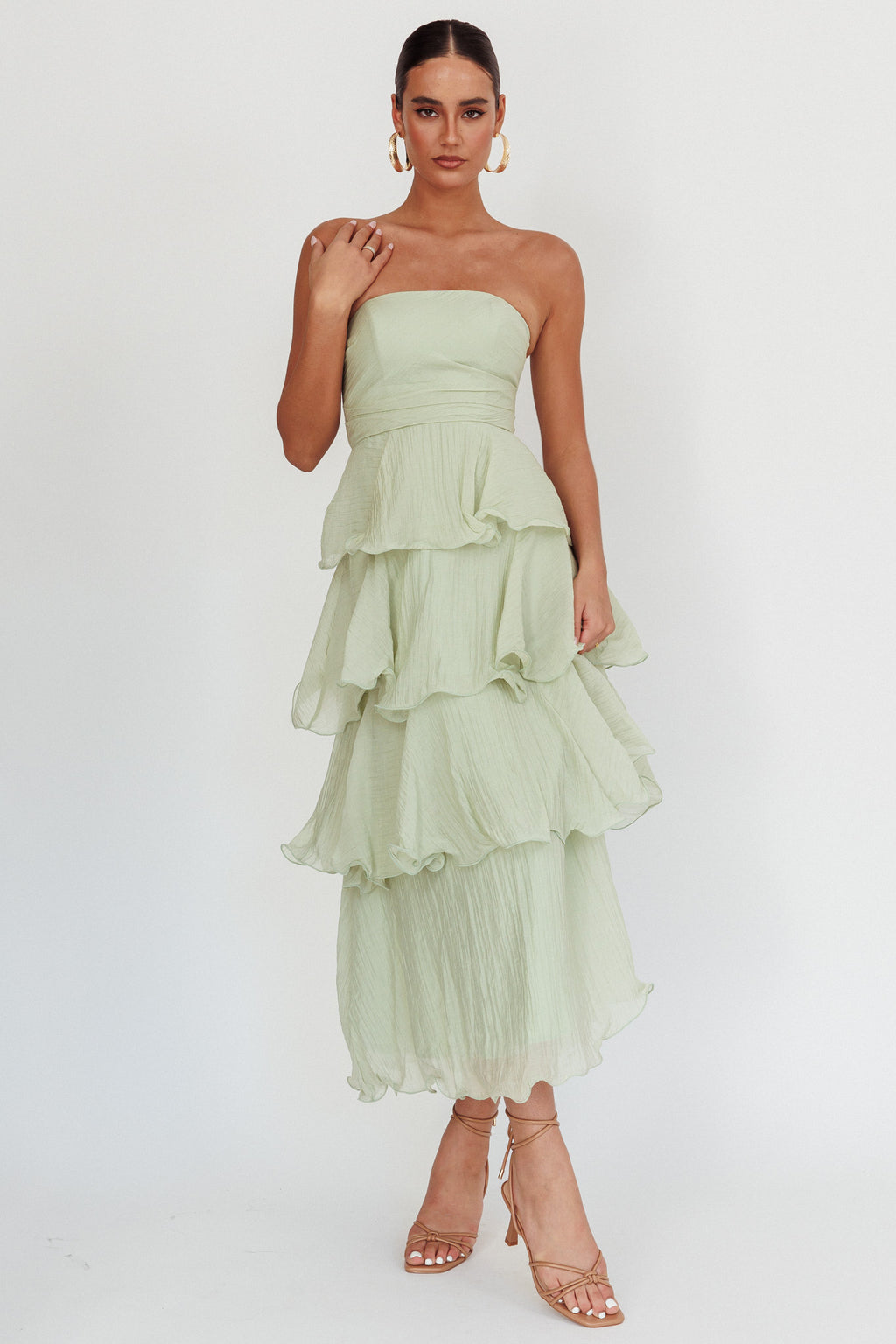 Giavana Strapless Layered Midi Dress Sage by Selfie Leslie Australia