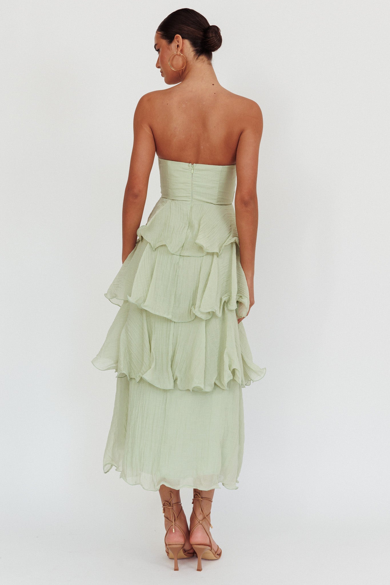 Giavana Strapless Layered Midi Dress Sage by Selfie Leslie Australia