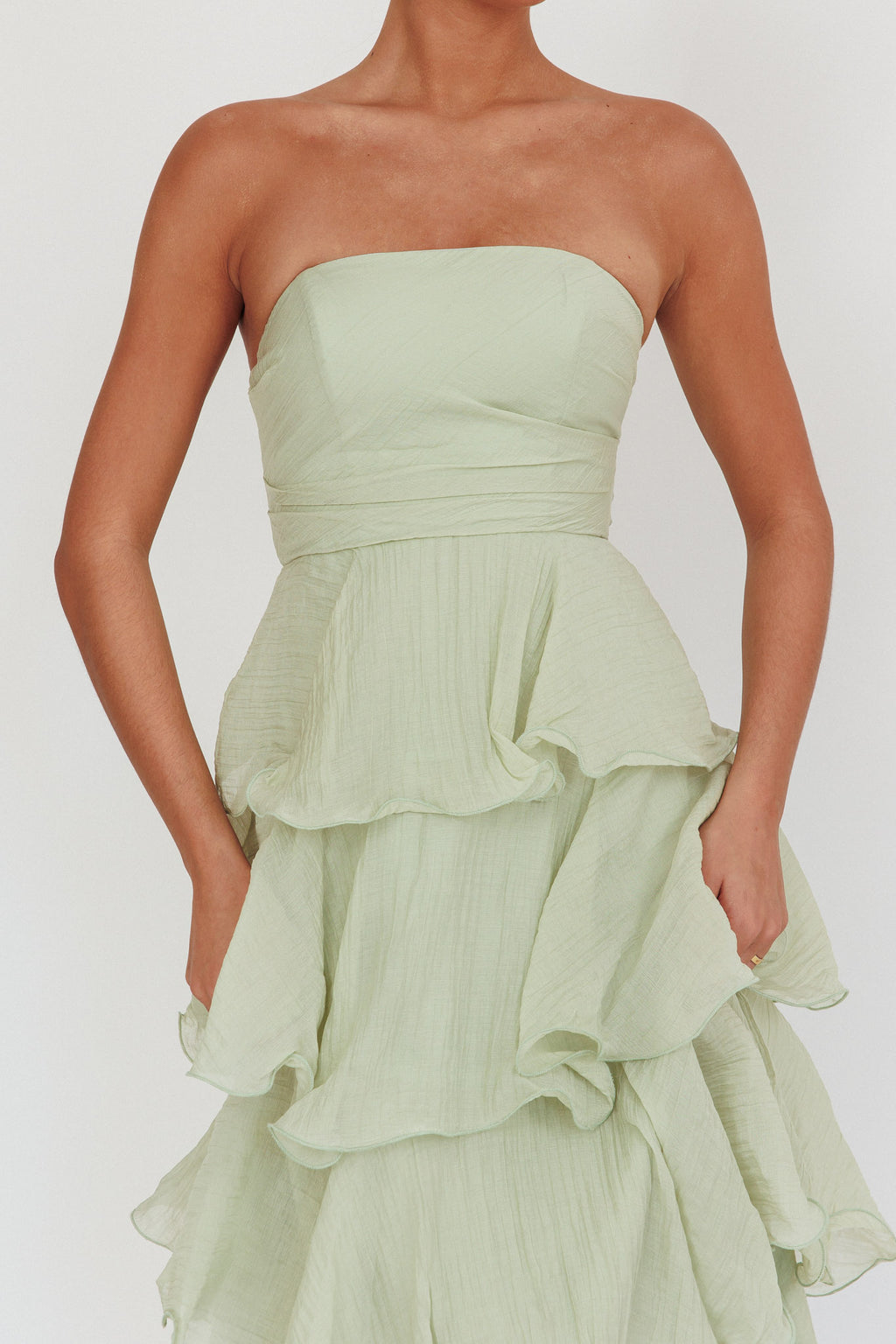 Giavana Strapless Layered Midi Dress Sage by Selfie Leslie Australia