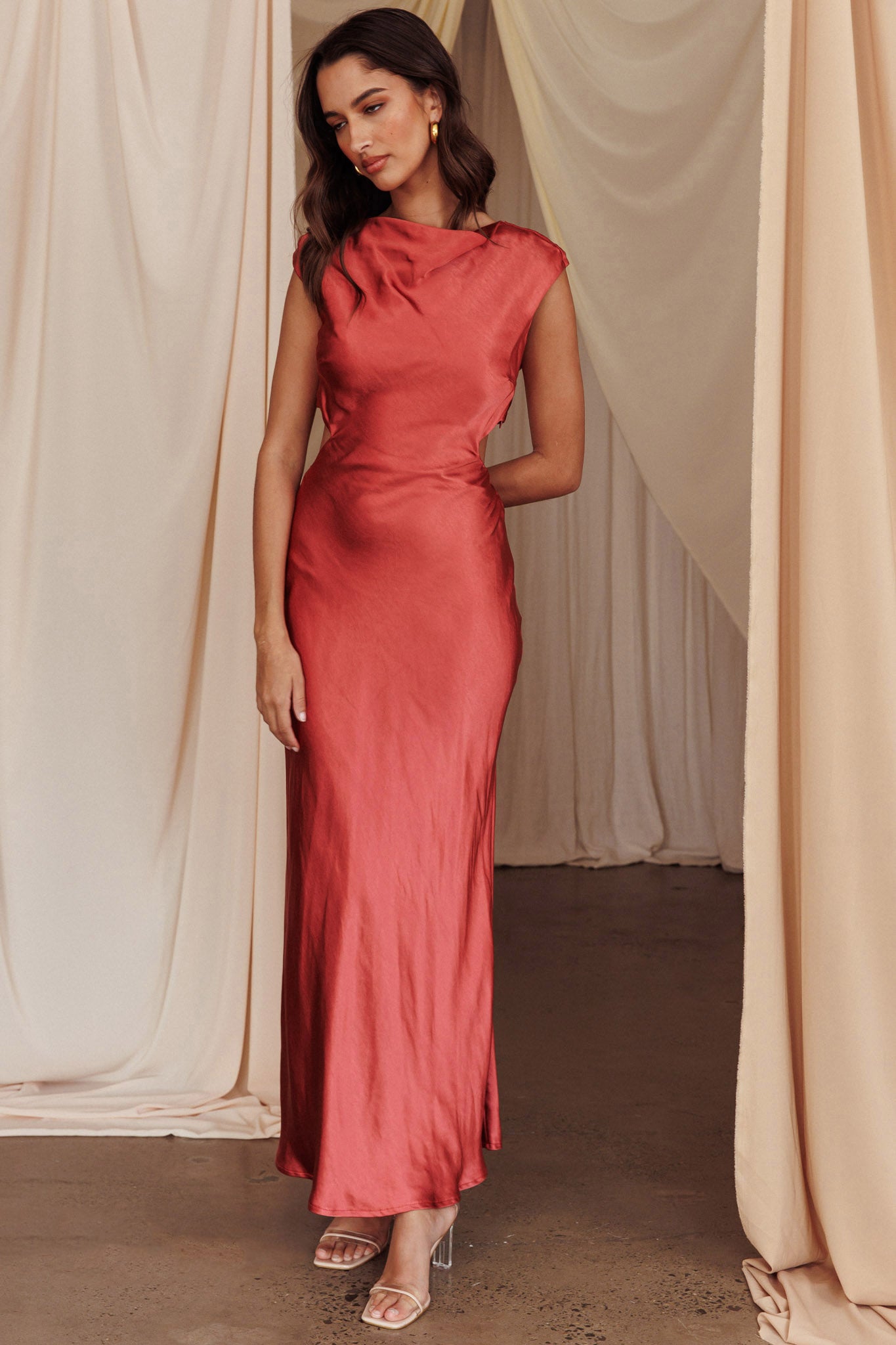 Starlight Sonata Cut-Out Cowl Back Maxi Dress Autumn by Selfie Leslie Australia