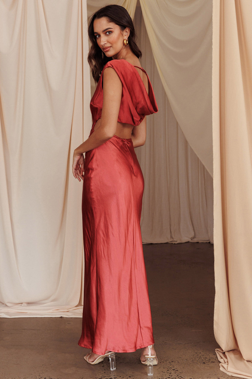 Starlight Sonata Cut-Out Cowl Back Maxi Dress Autumn by Selfie Leslie Australia
