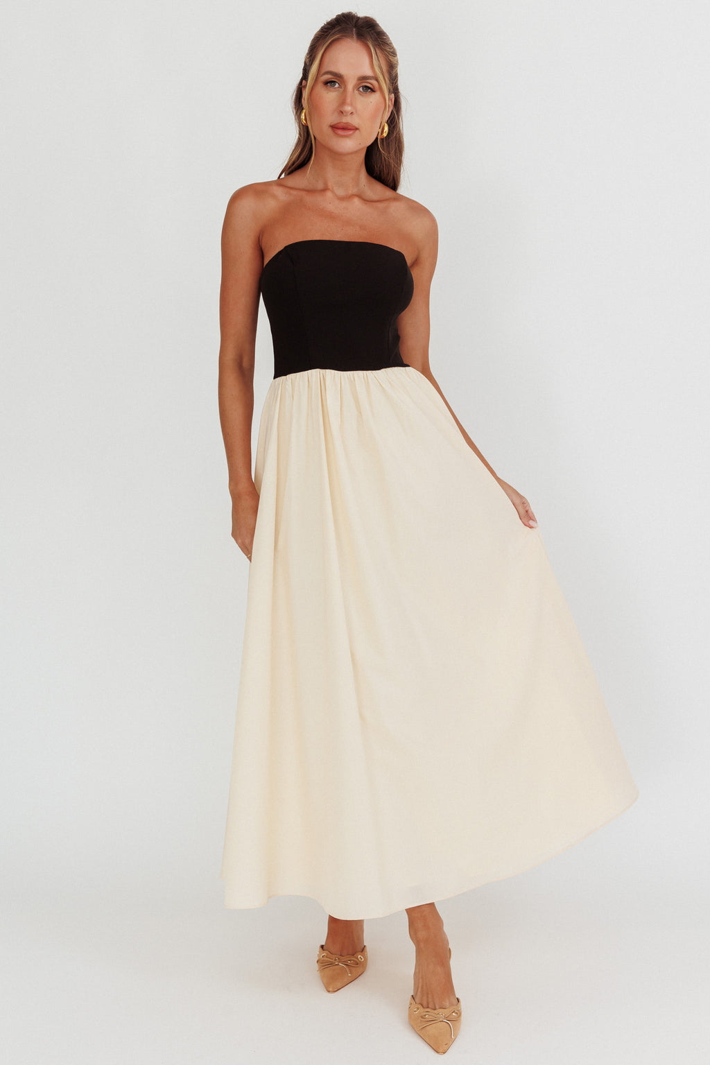 Princess Strapless Contrast Maxi Dress Black/Beige by Selfie Leslie Australia