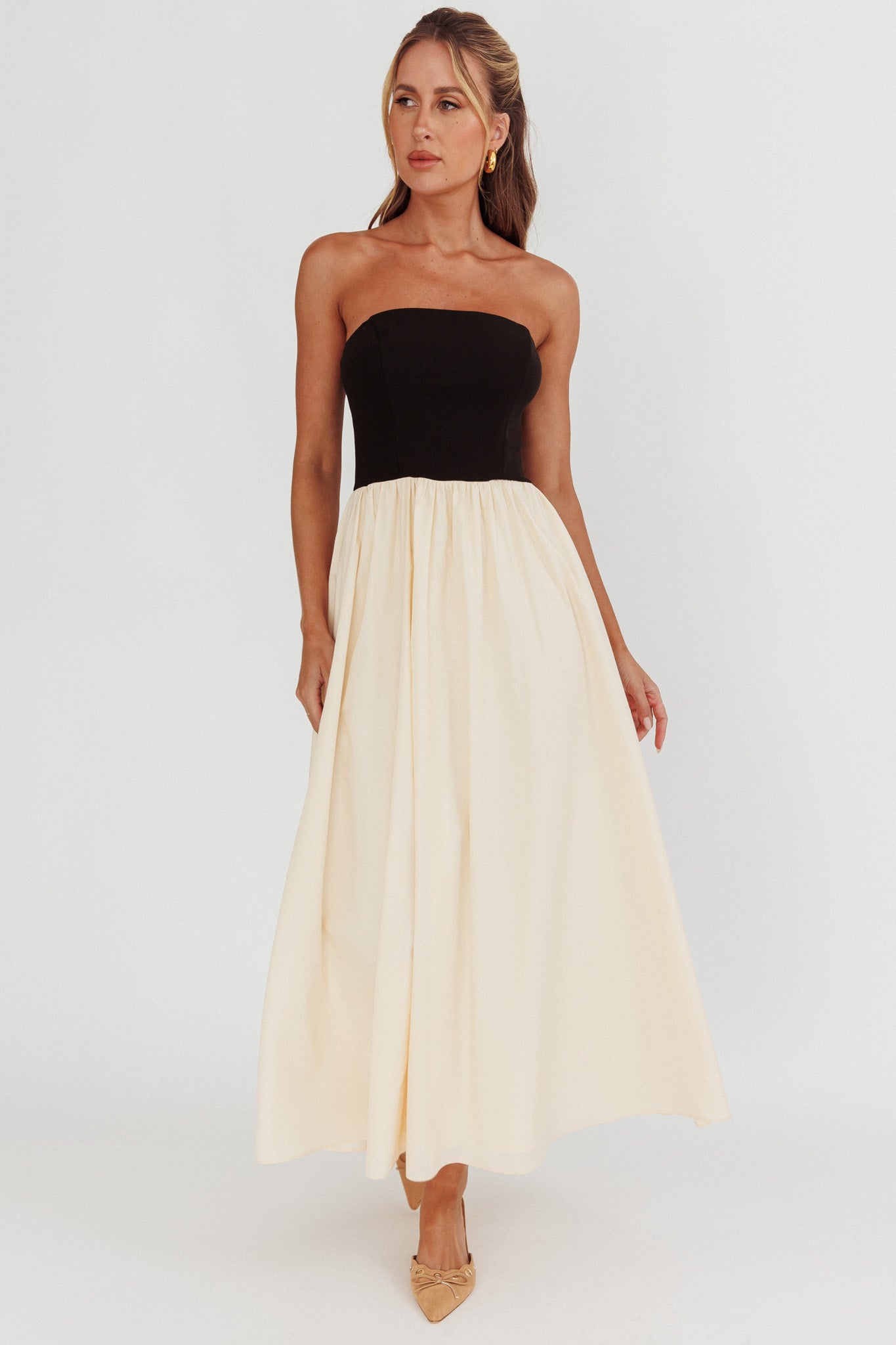 Princess Strapless Contrast Maxi Dress Black/Beige by Selfie Leslie Australia