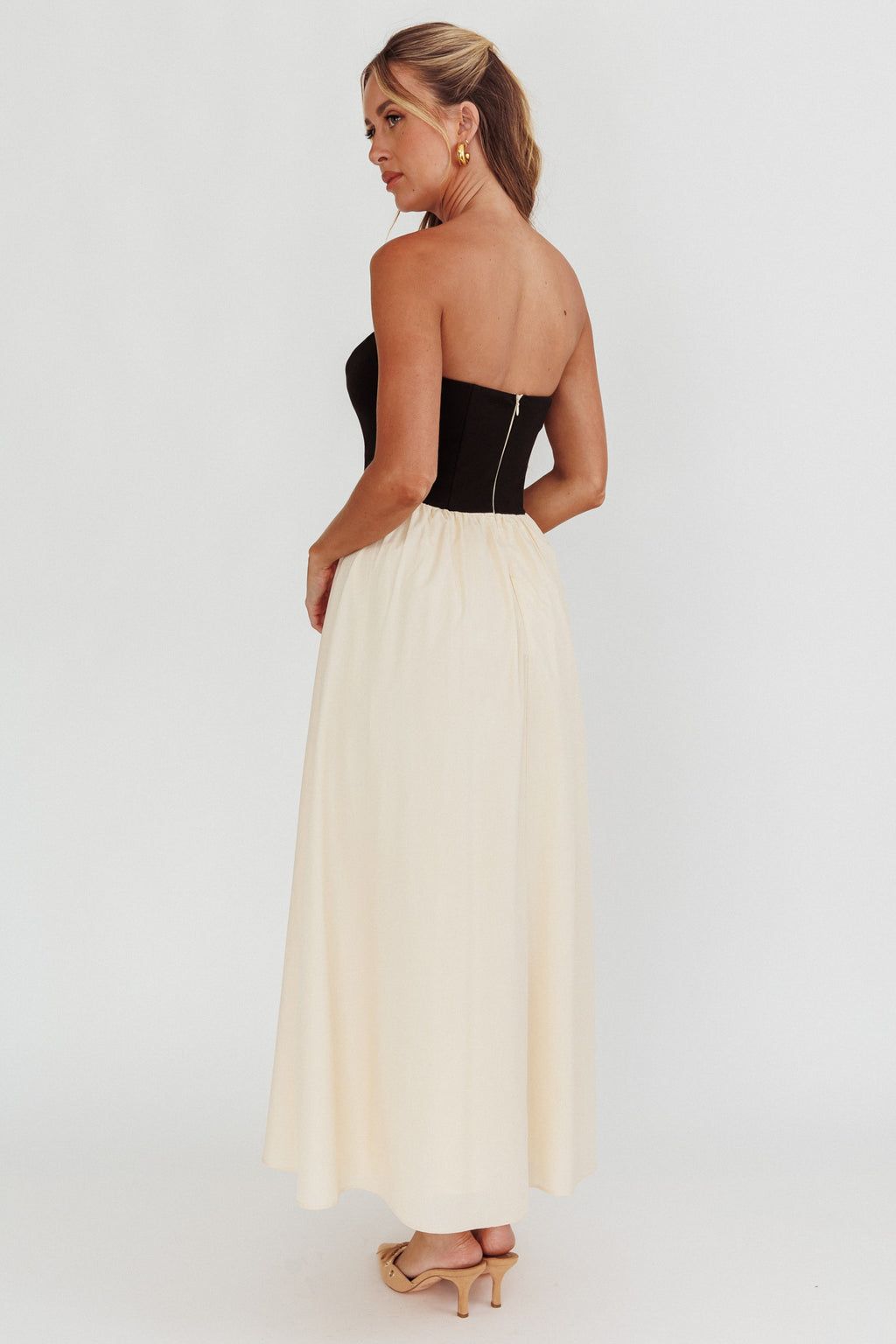 Princess Strapless Contrast Maxi Dress Black/Beige by Selfie Leslie Australia