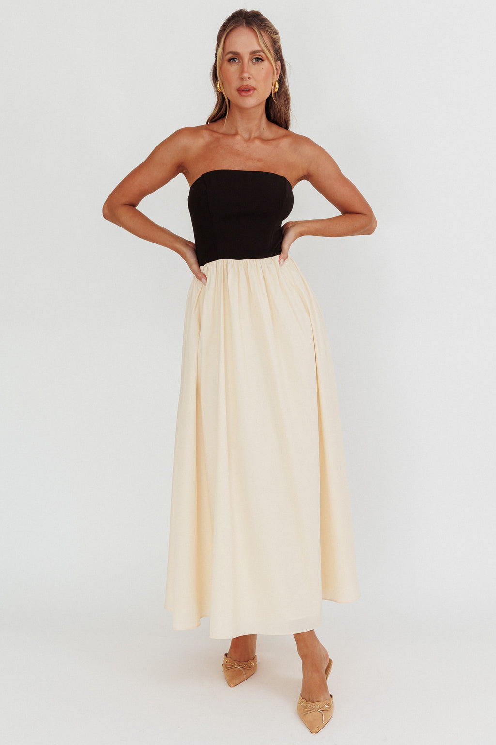 Princess Strapless Contrast Maxi Dress Black/Beige by Selfie Leslie Australia
