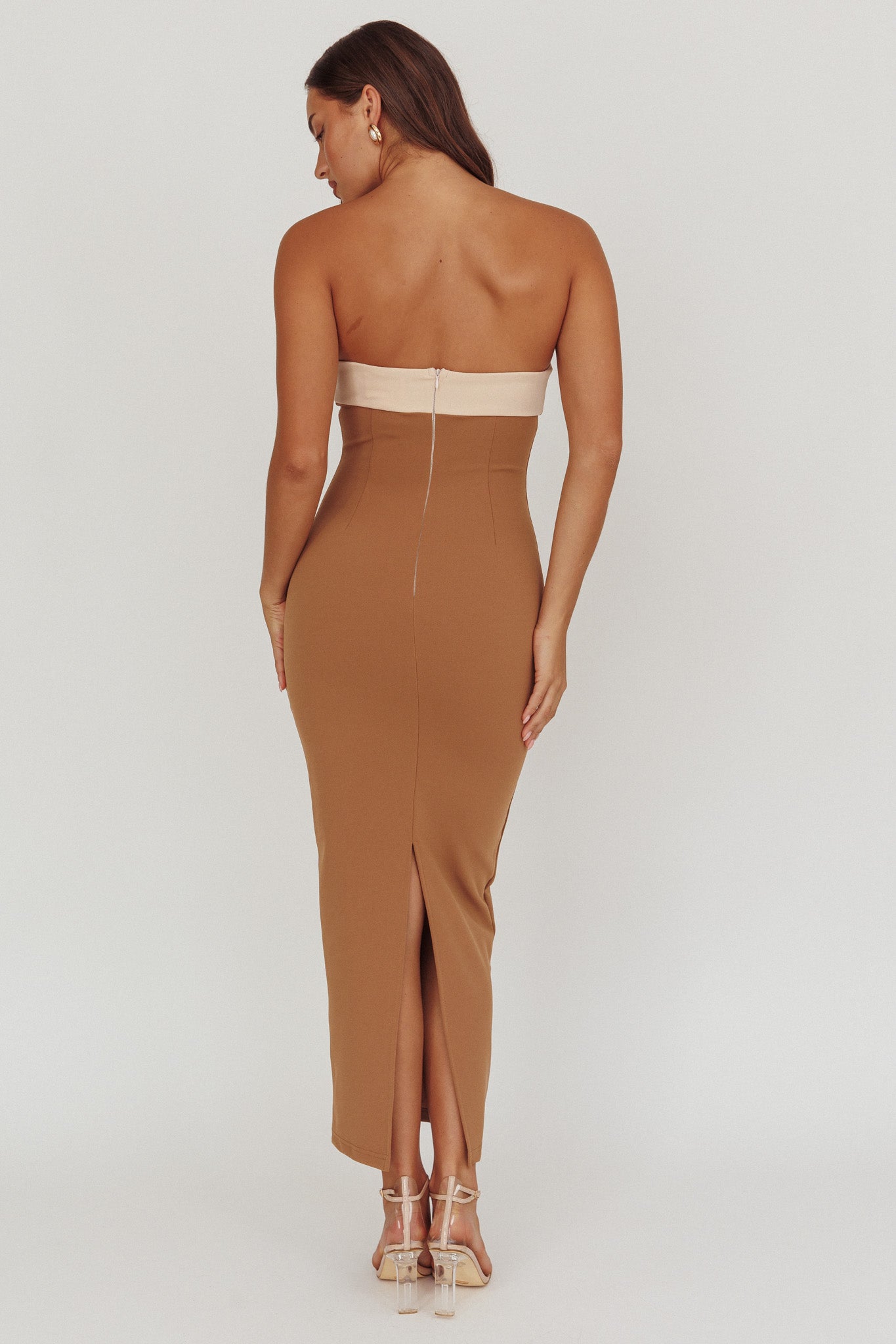 Regent Strapless Maxi Dress Contrast Camel by Selfie Leslie Australia