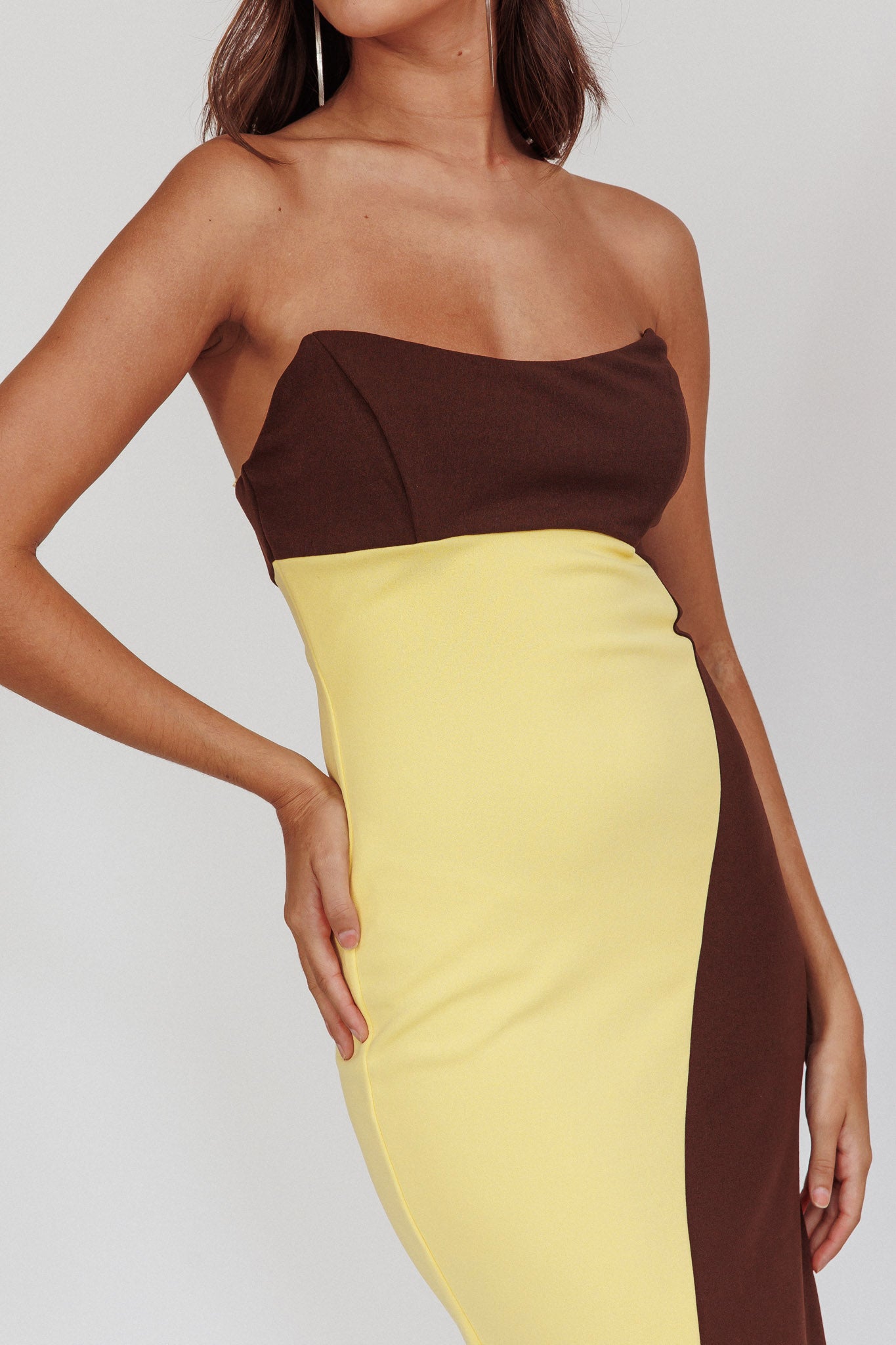 Regent Strapless Maxi Dress Cedar Yellow by Selfie Leslie Australia