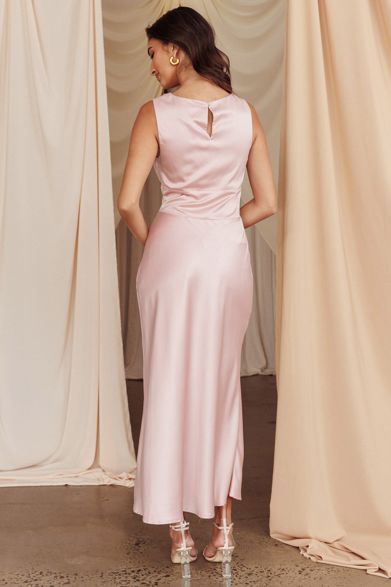 Fluttering Hearts Cowl Neck Sleeveless Midi Dress Blush by Selfie Leslie Australia