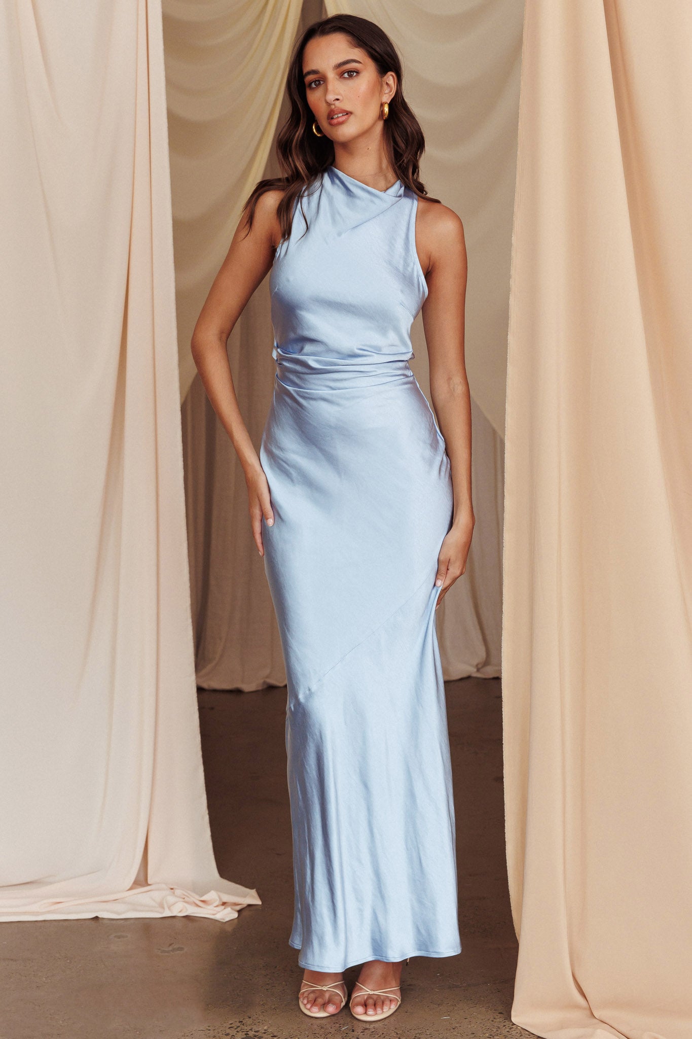 Shop the Moonlight Mirage Criss-Cross Back Maxi Dress Blue