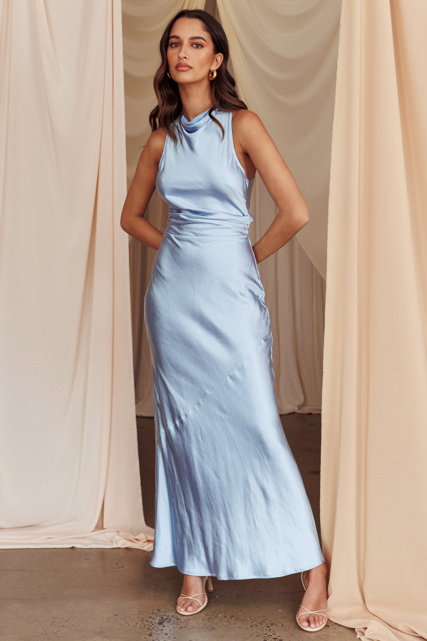 Moonlight Mirage Criss-Cross Back Maxi Dress Blue by Selfie Leslie Australia