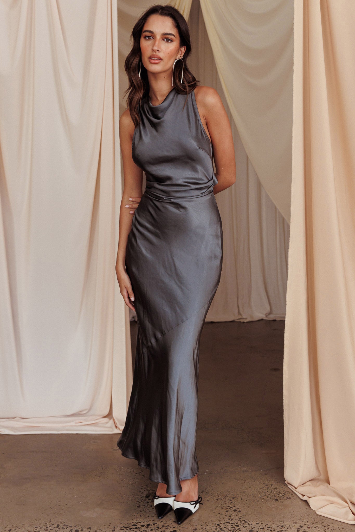 Moonlight Mirage Criss-Cross Back Maxi Dress Charcoal by Selfie Leslie Australia