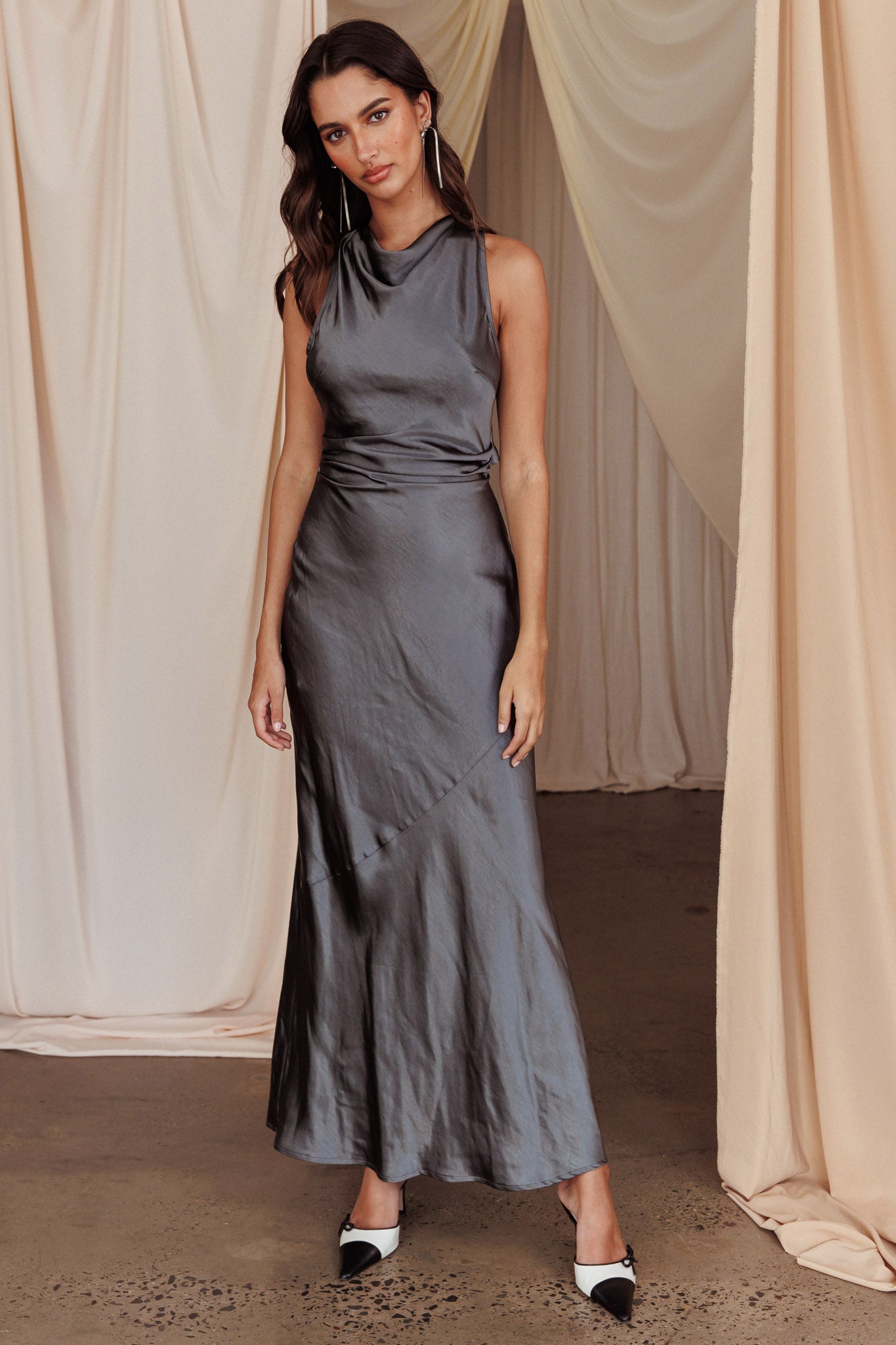Moonlight Mirage Criss-Cross Back Maxi Dress Charcoal by Selfie Leslie Australia