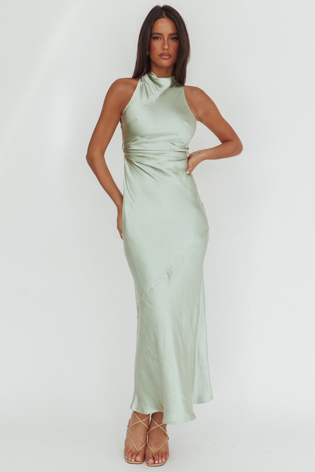 Moonlight Mirage Criss-Cross Back Maxi Dress Pistachio by Selfie Leslie Australia