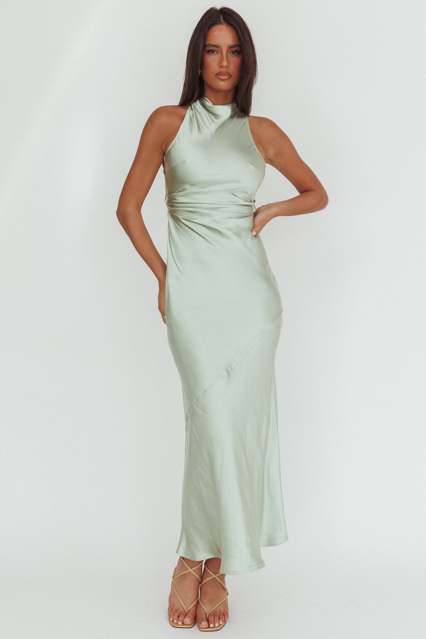 Moonlight Mirage Criss-Cross Back Maxi Dress Pistachio by Selfie Leslie Australia