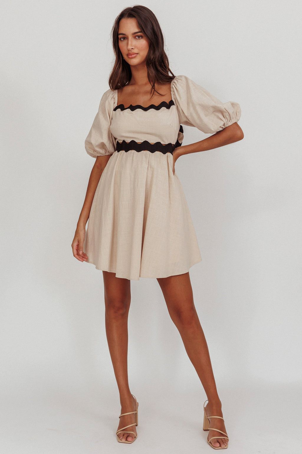 Akali Puff Sleeve A-line Mini Dress Oat by Selfie Leslie Australia