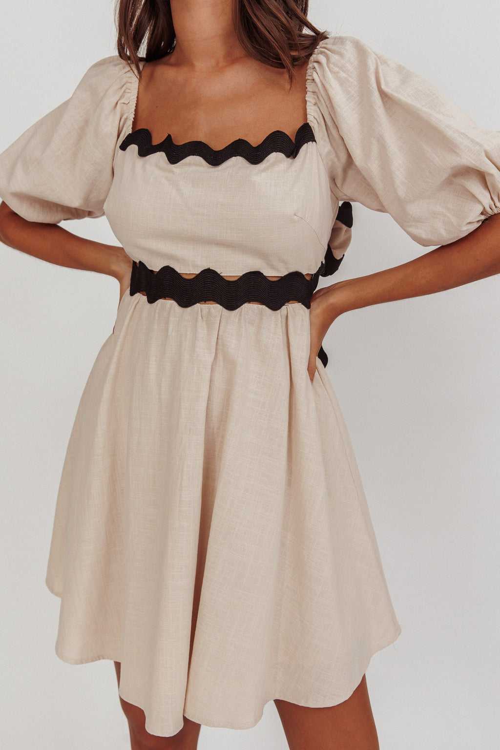 Akali Puff Sleeve A-line Mini Dress Oat by Selfie Leslie Australia