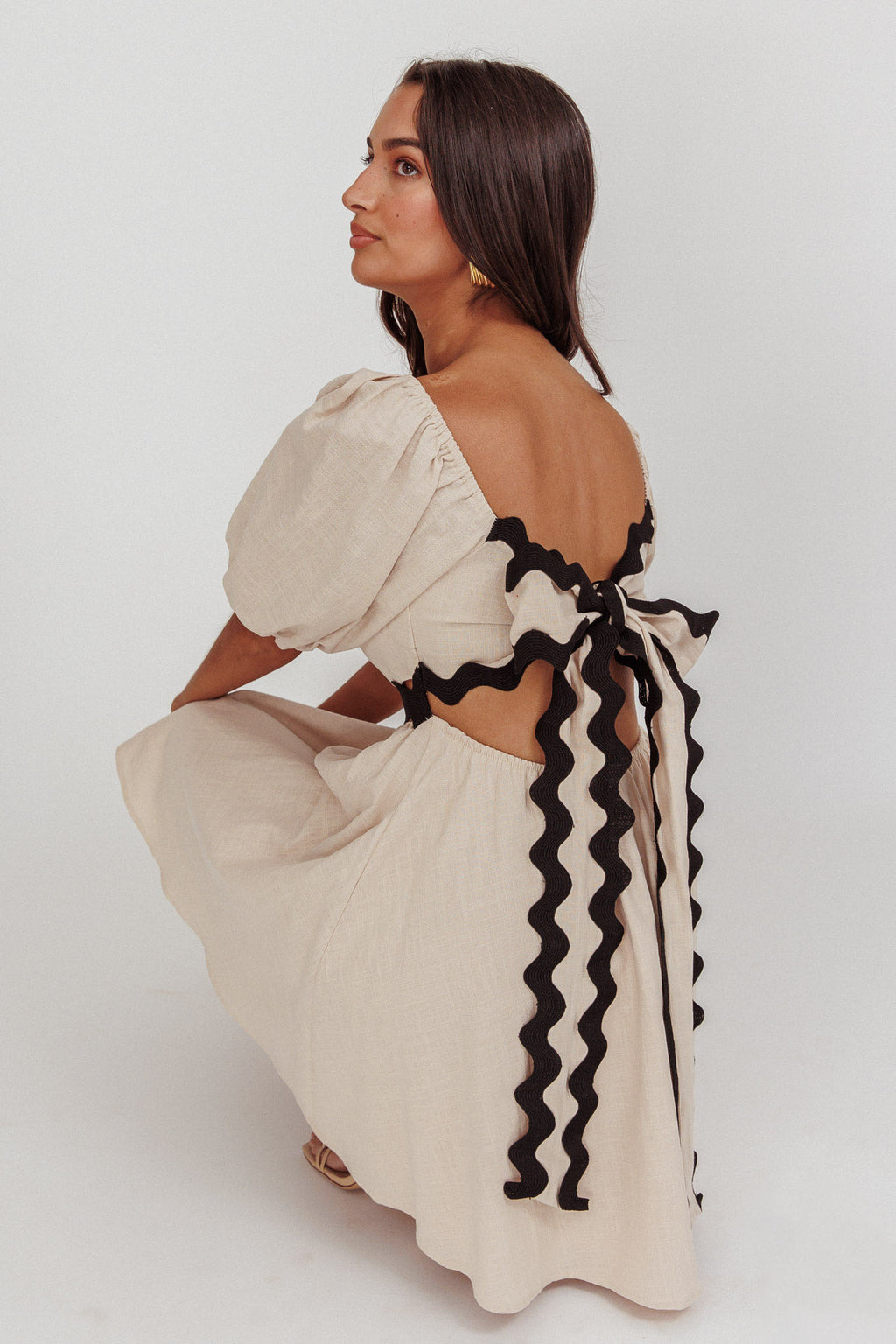 Akali Puff Sleeve A-line Mini Dress Oat by Selfie Leslie Australia