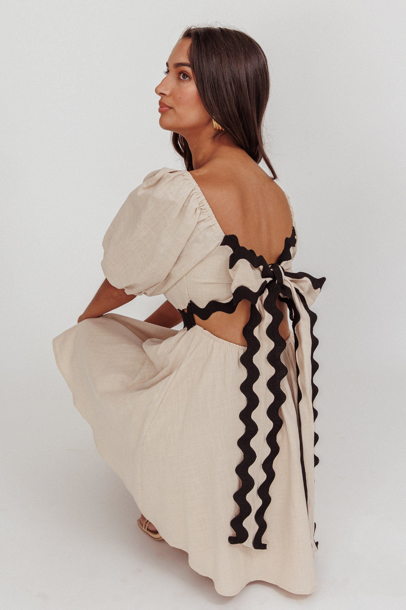 Akali Puff Sleeve A-line Mini Dress Oat by Selfie Leslie Australia